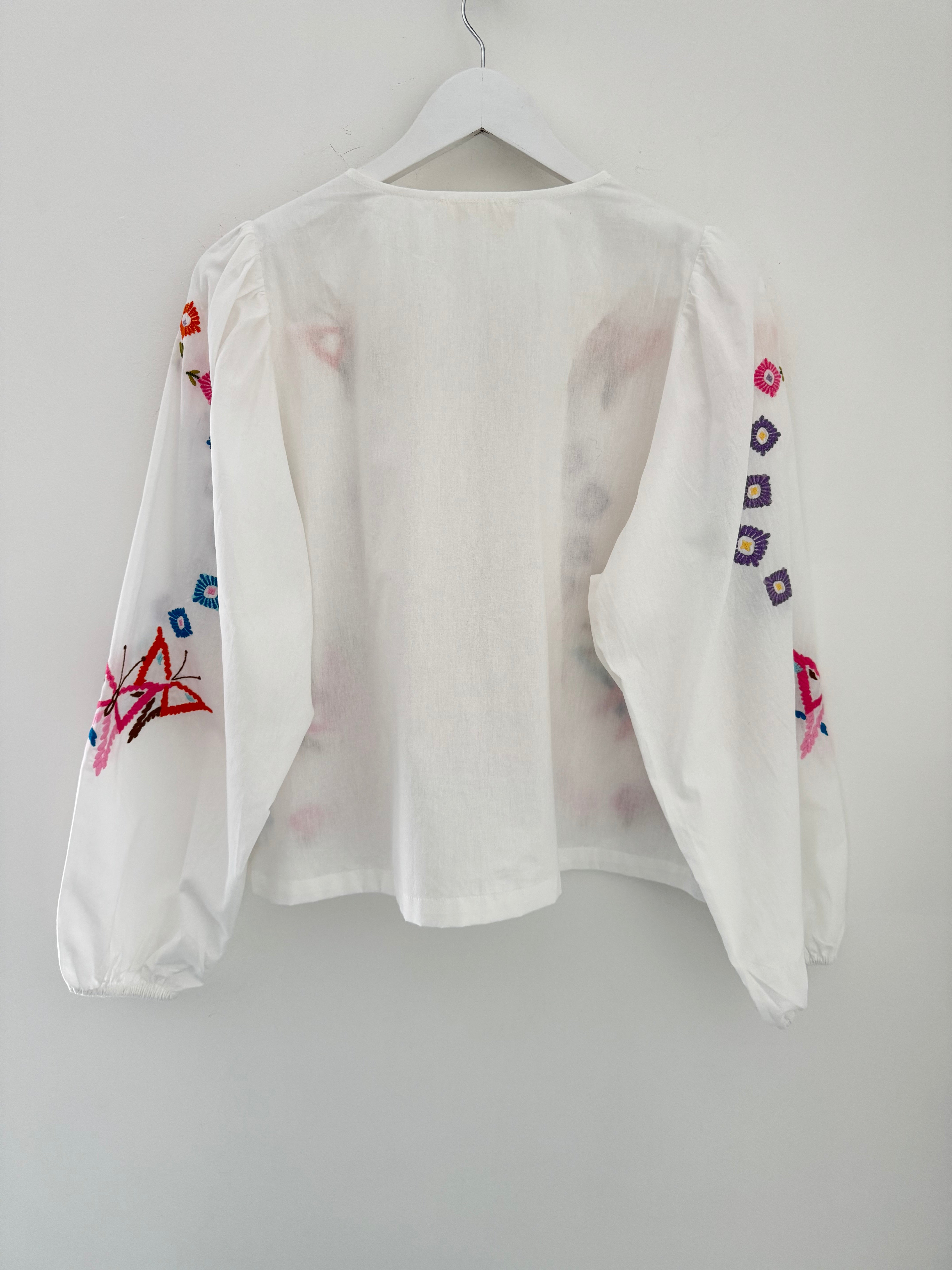 Embroidered Shirt Jacket with Tie Front