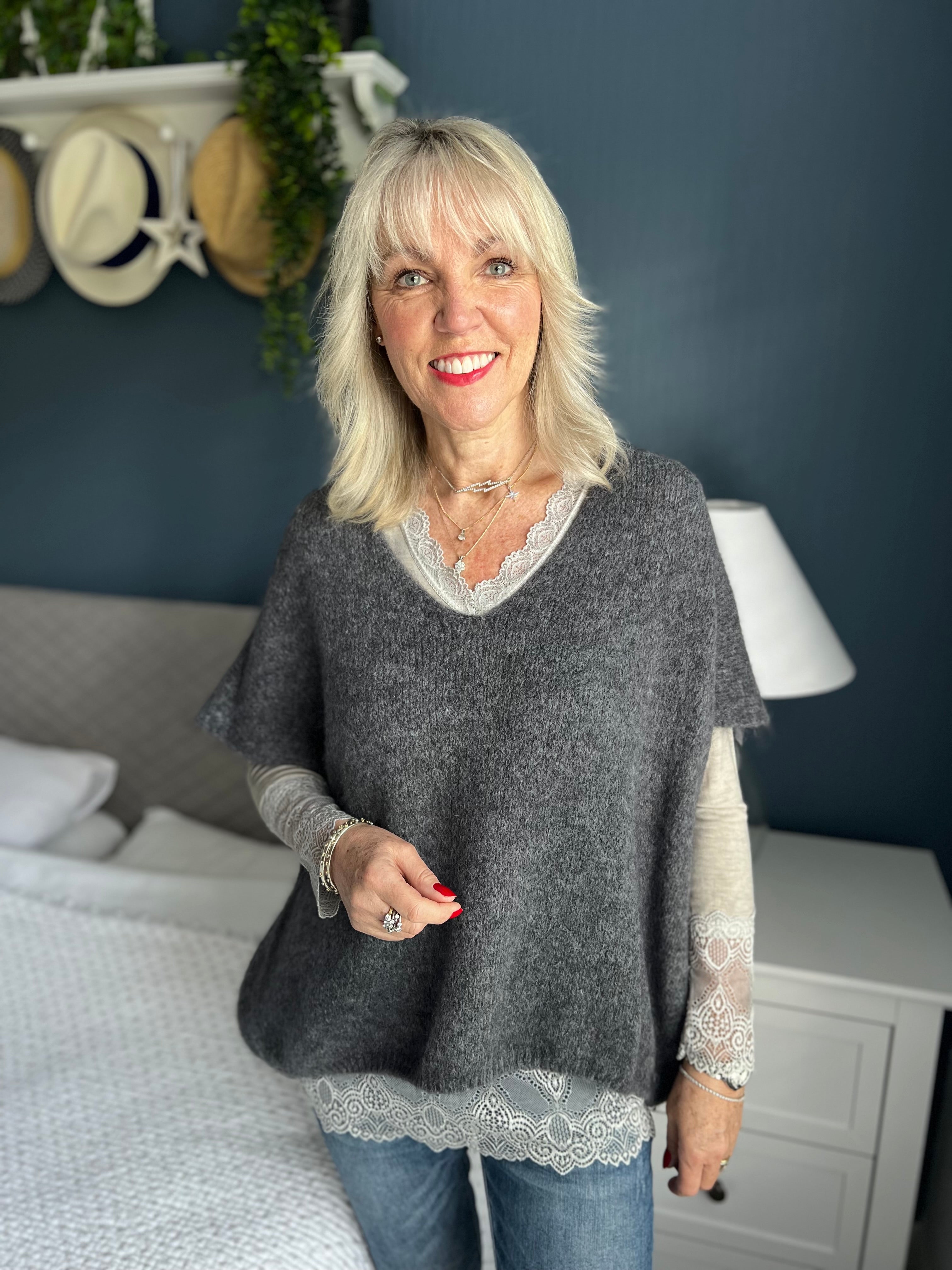 Luxe Base Top with Lace Trim in Pebble Grey