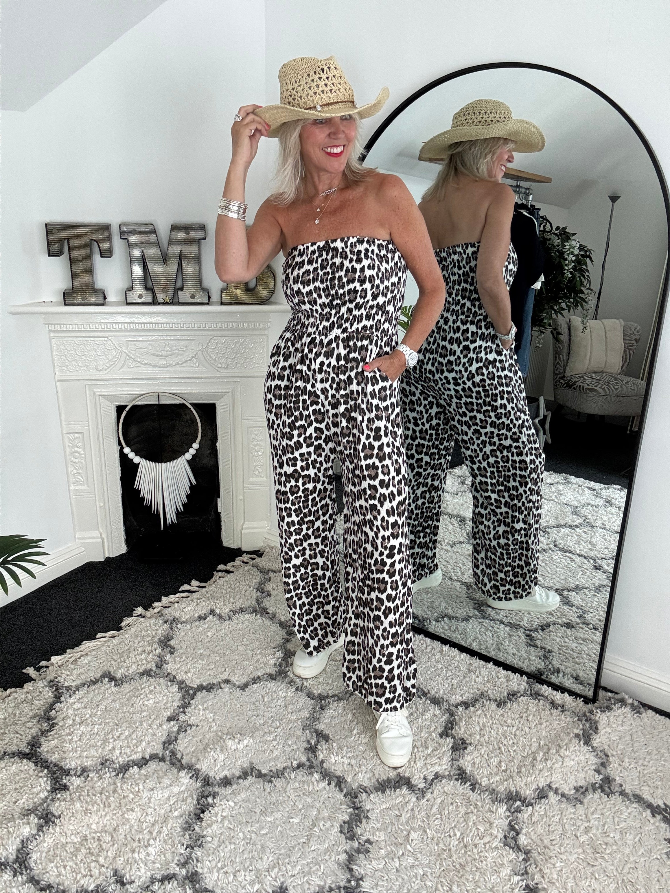 Bandeau Cheesecloth Jumpsuit in Classic Leopard