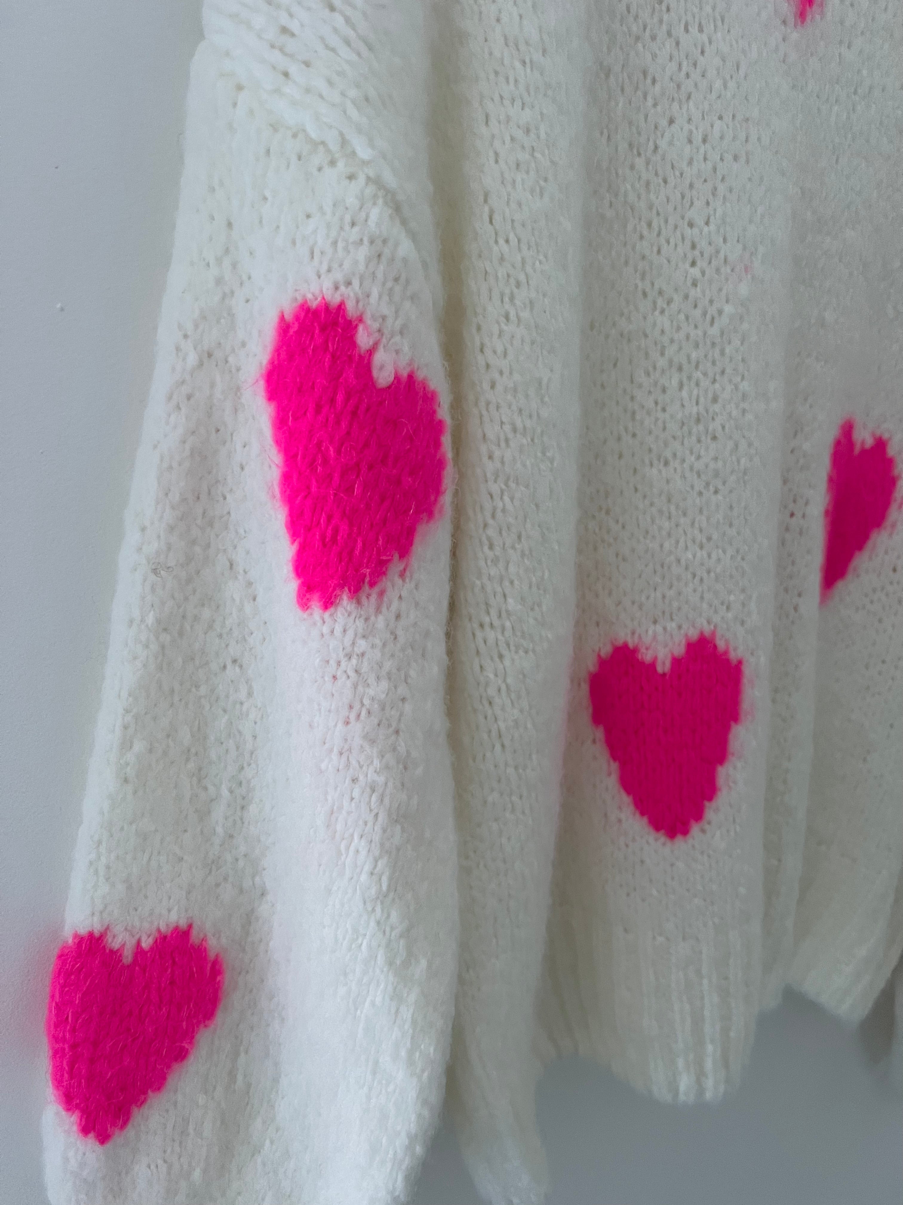 Softy Heart Sweater in Ivory & Pink