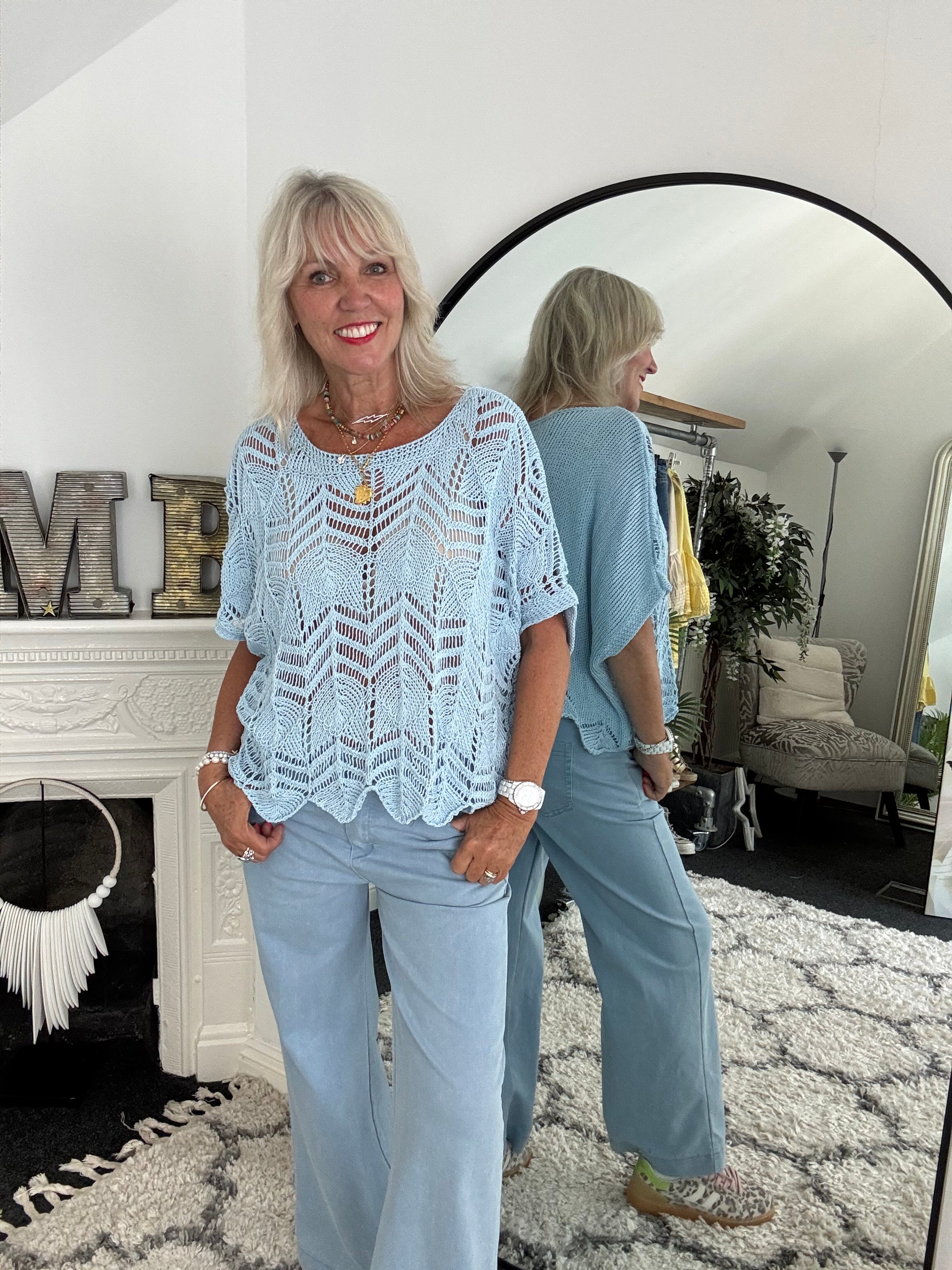 Crochet Knit with Scallop Edge in Baby Blue
