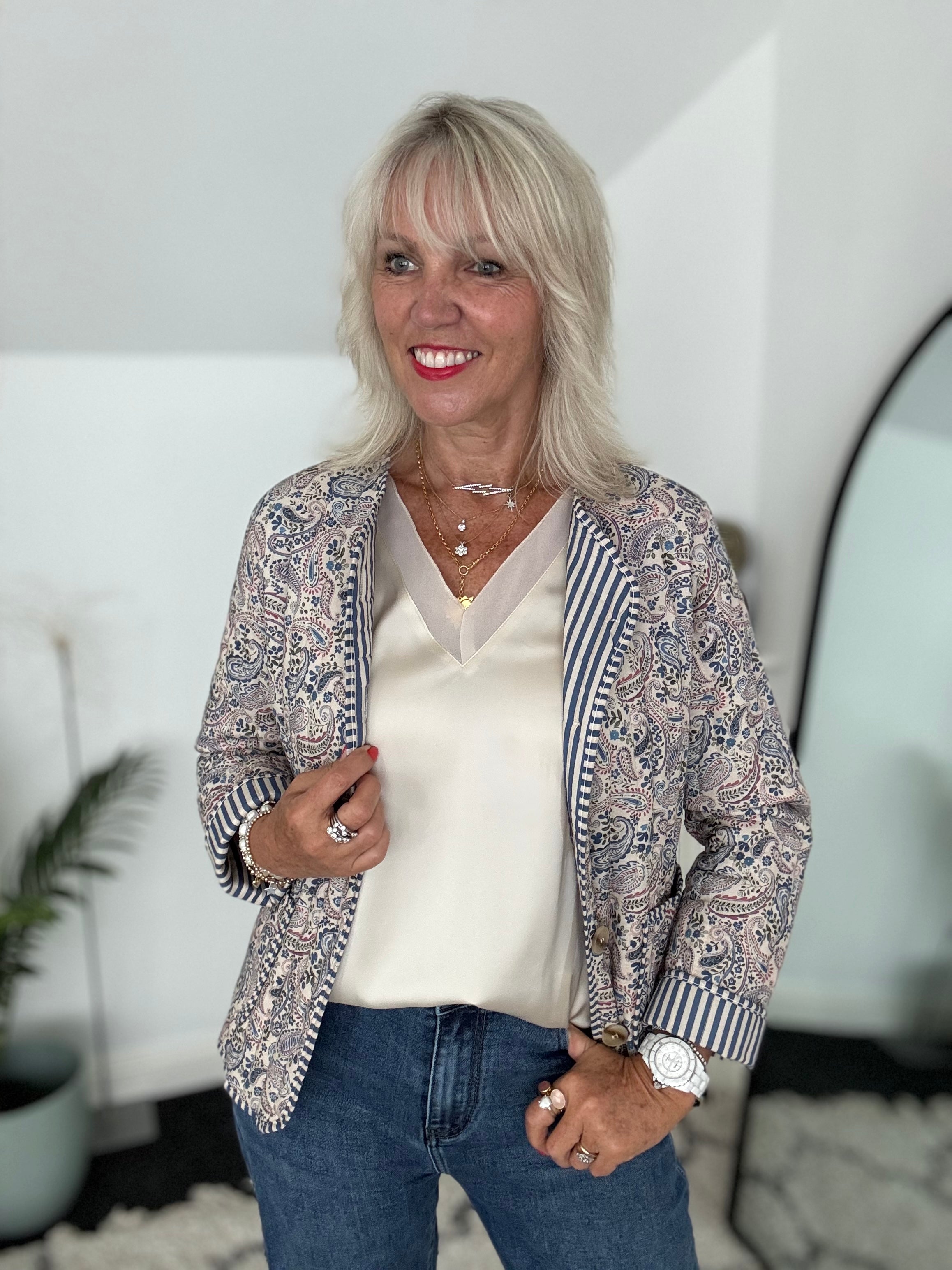 Luxe Quilted Jacket in Blue Paisley