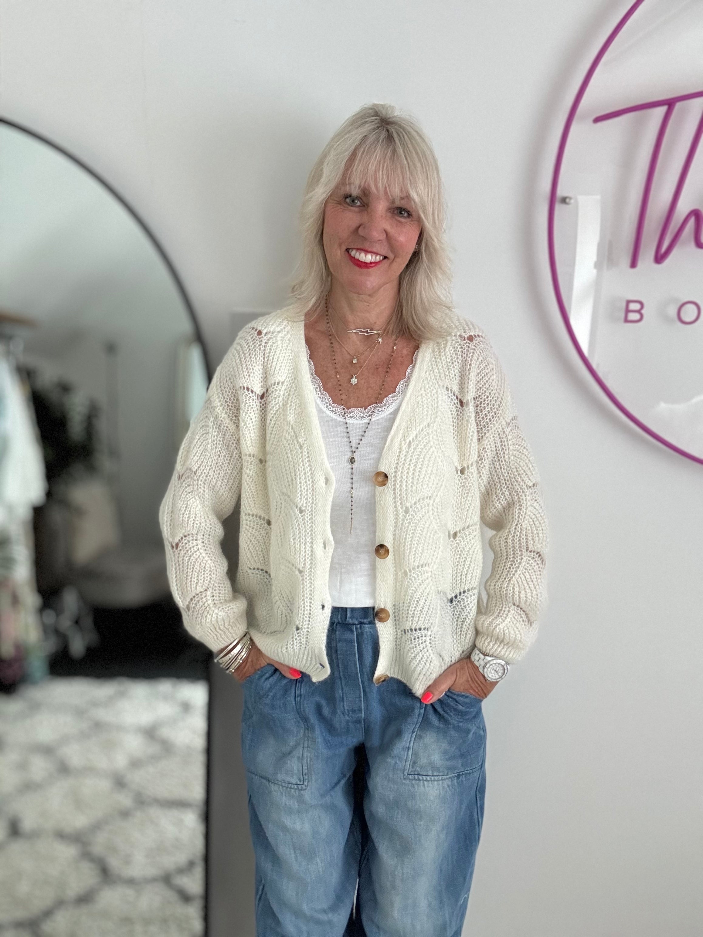 Lace Mohair Cardi in Ivory