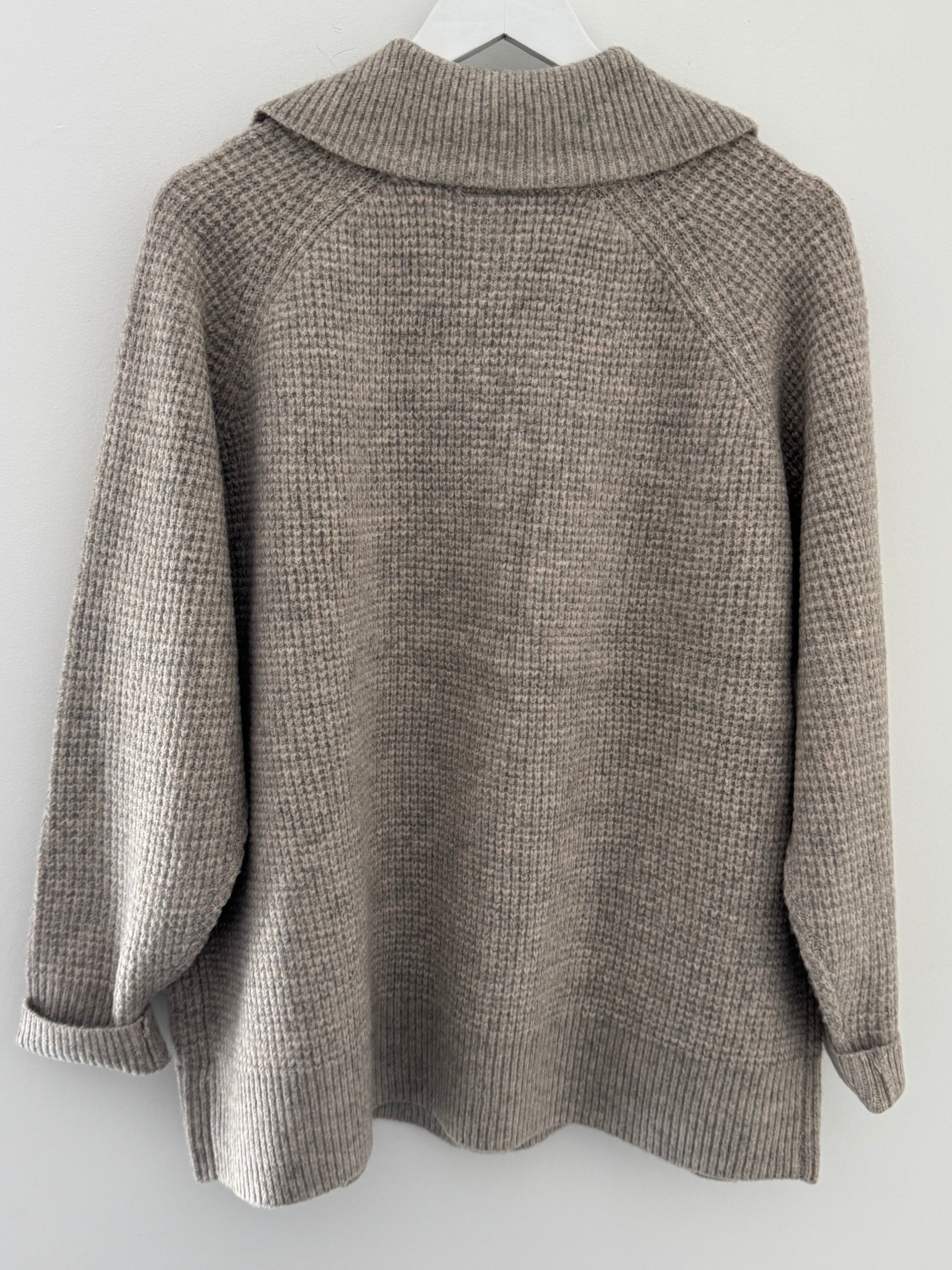 Fisherman Rib Knitted Jacket in Stone