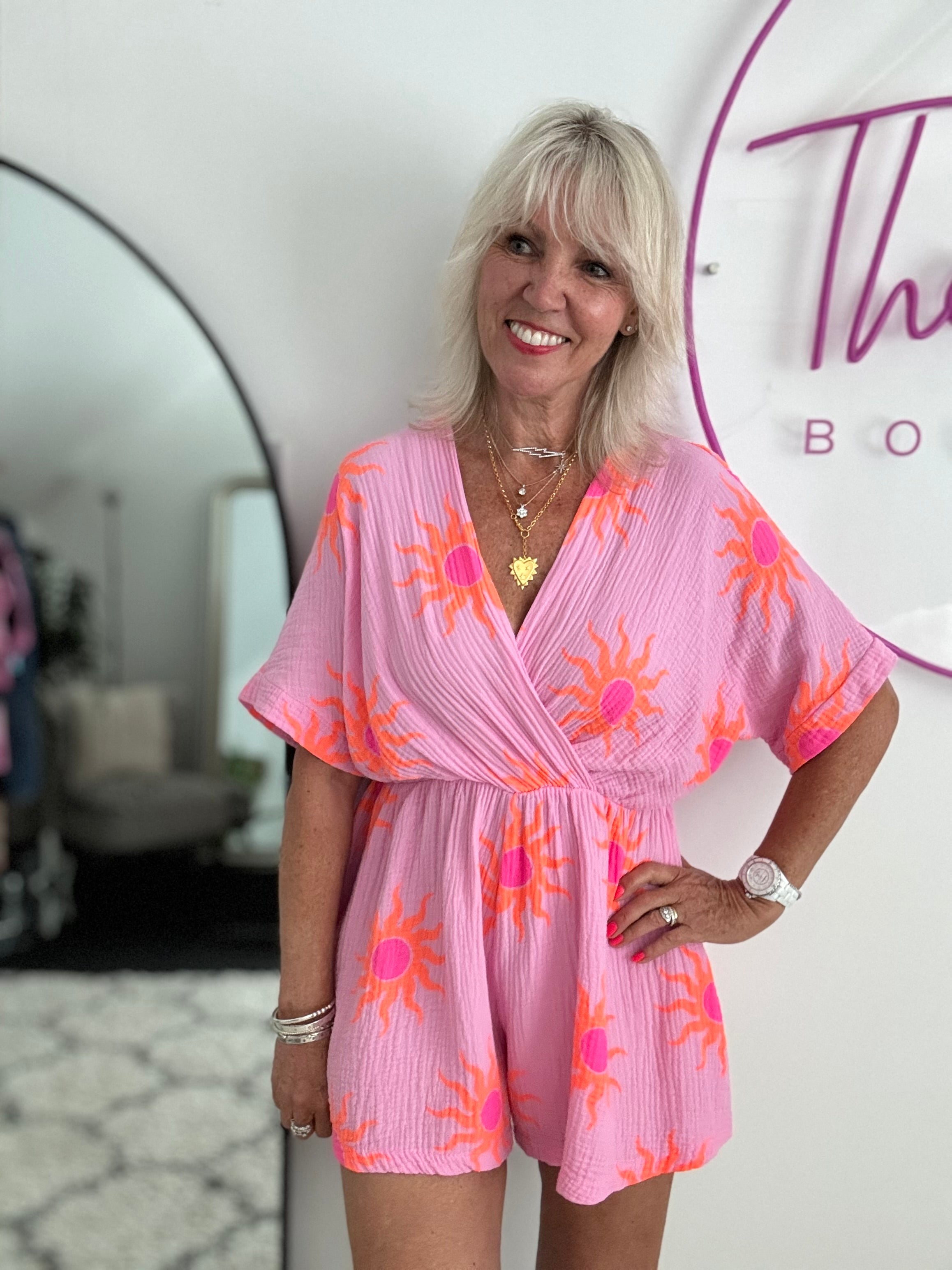 Cheesecloth Playsuit in Pink & Orange