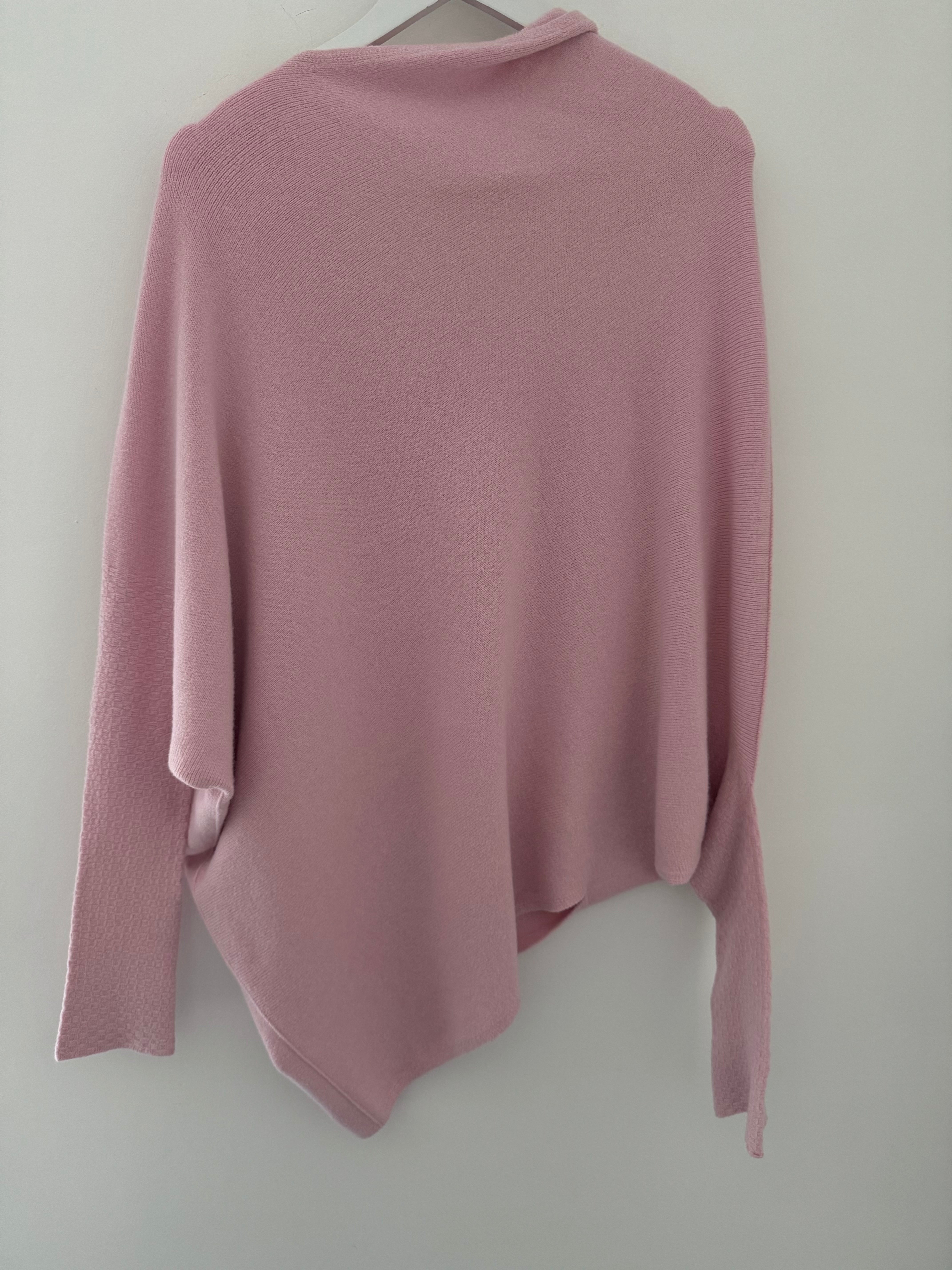 Cowl Neck Asymmetric Jumper in Baby Pink