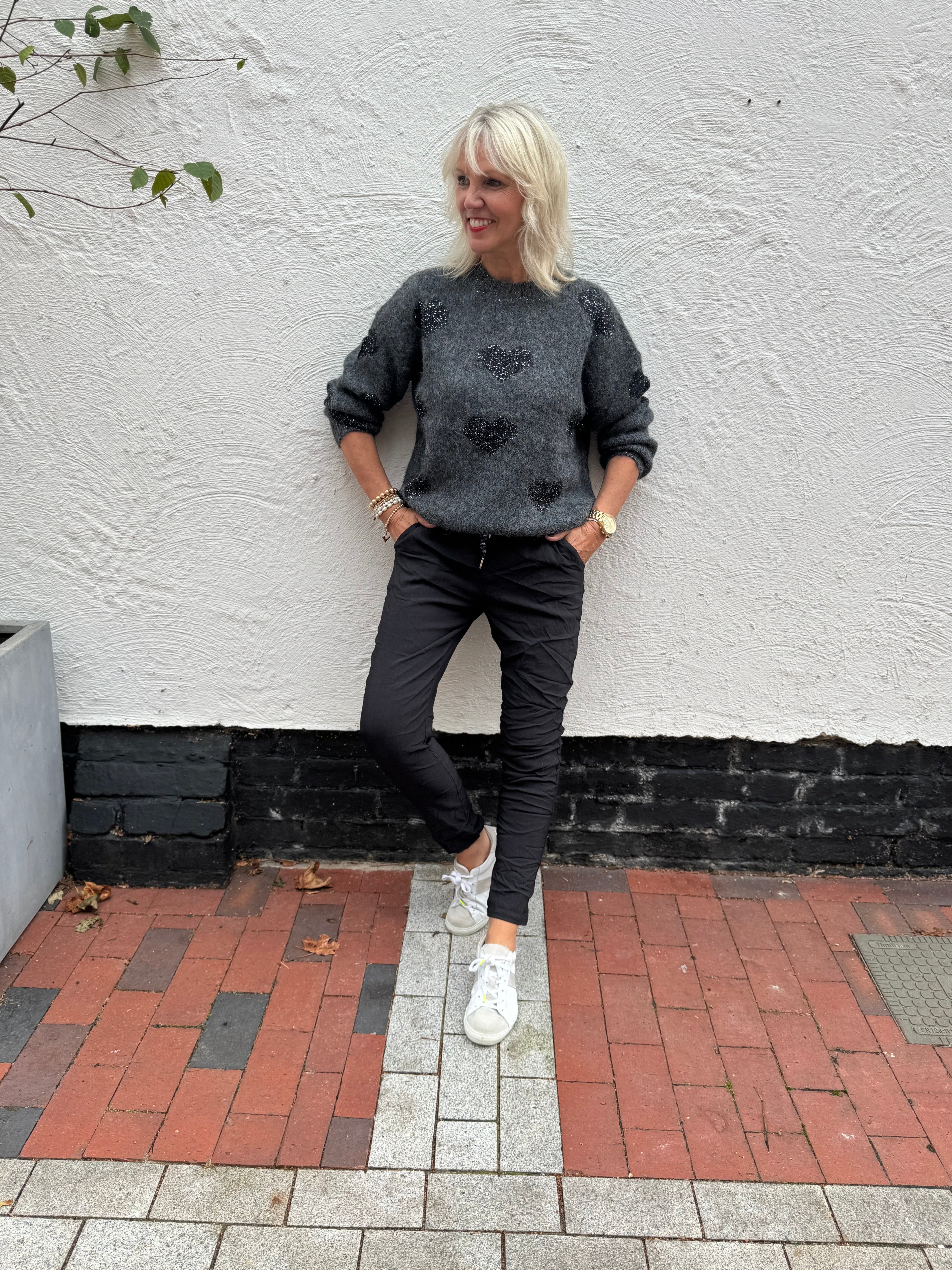 Super Stretch Joggers with Sparkly Tie in Black