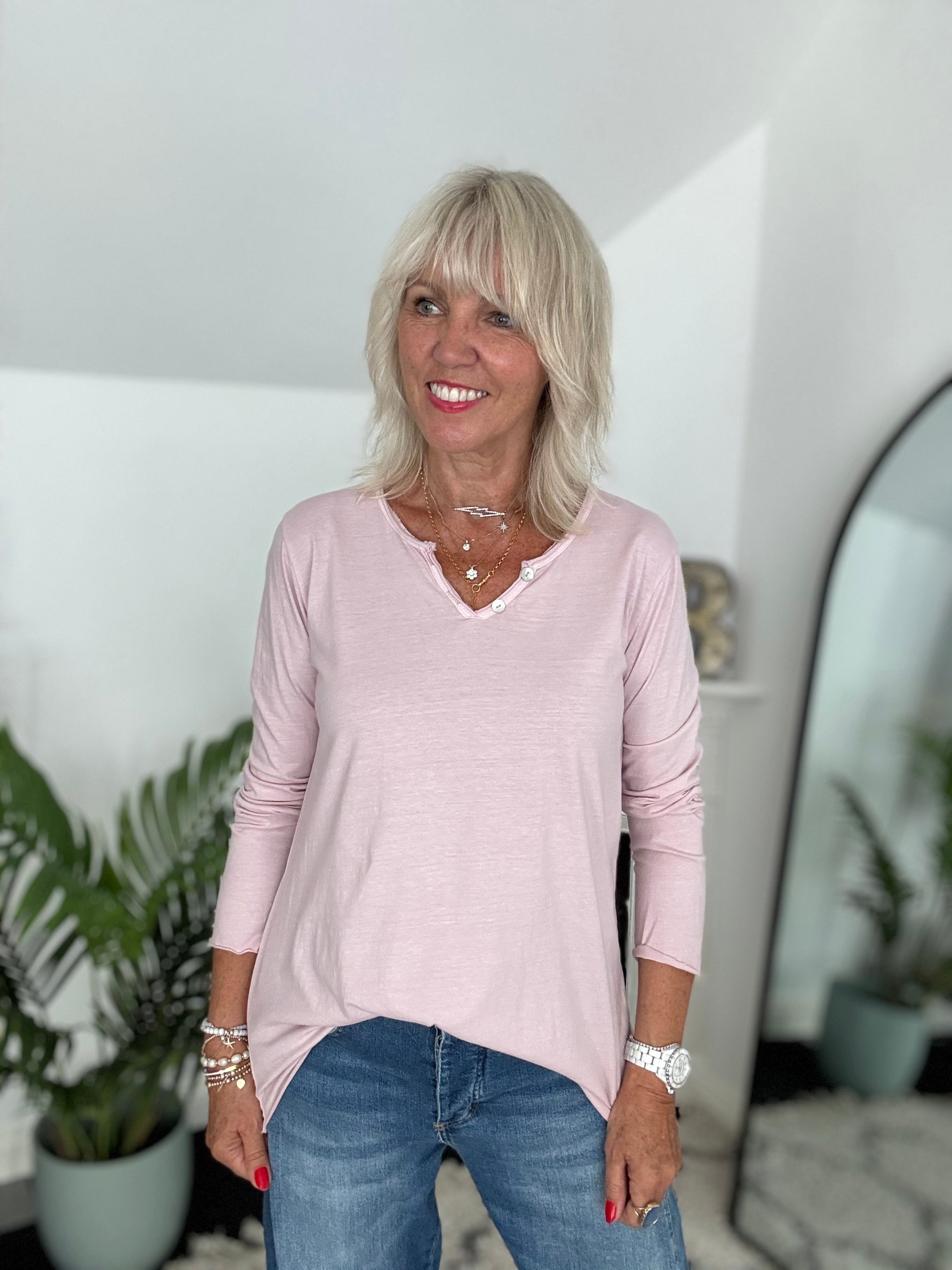 Long Sleeve Cotton Top in Soft Pink