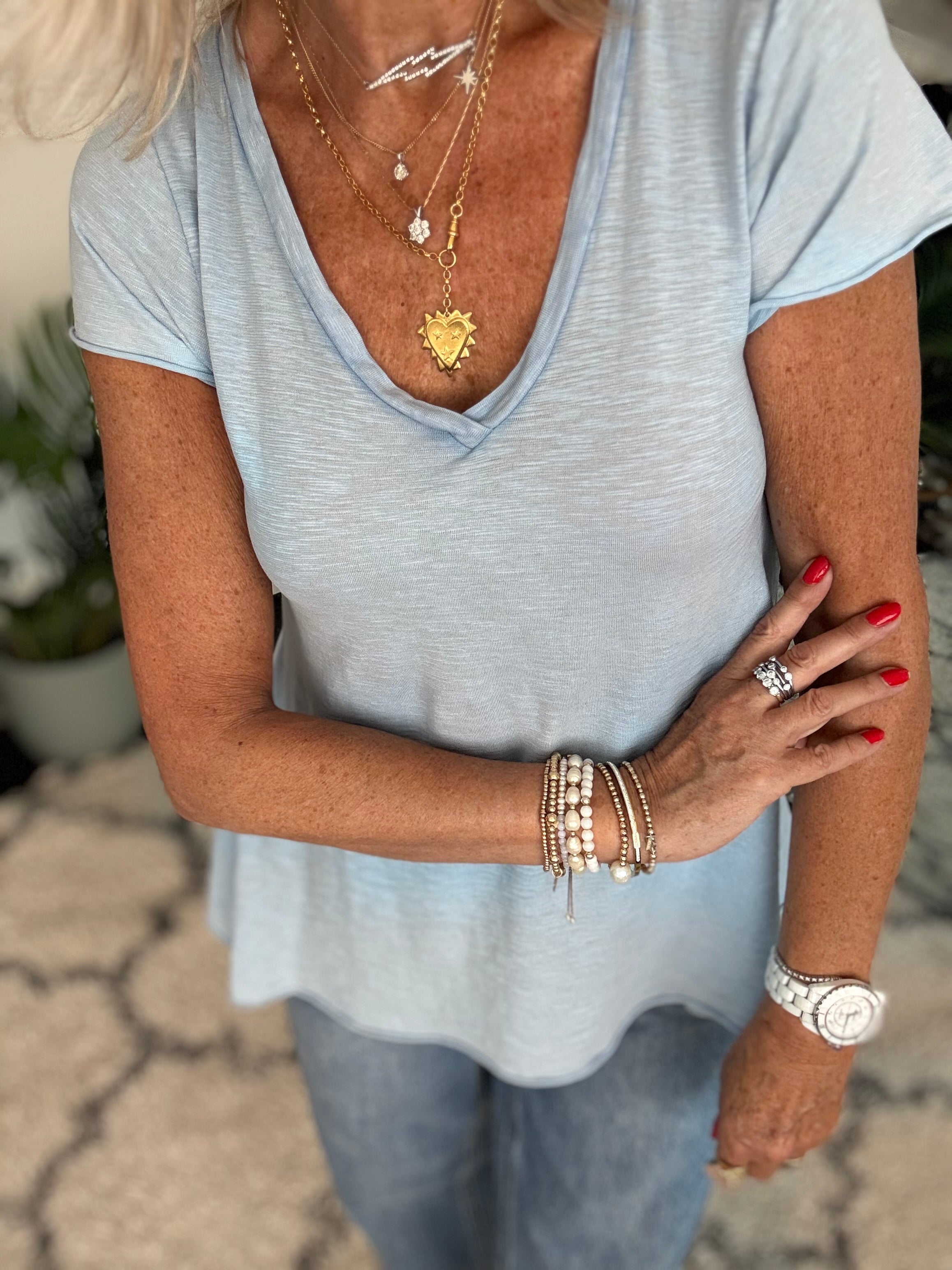 Luxe V Neck Tee in Blue