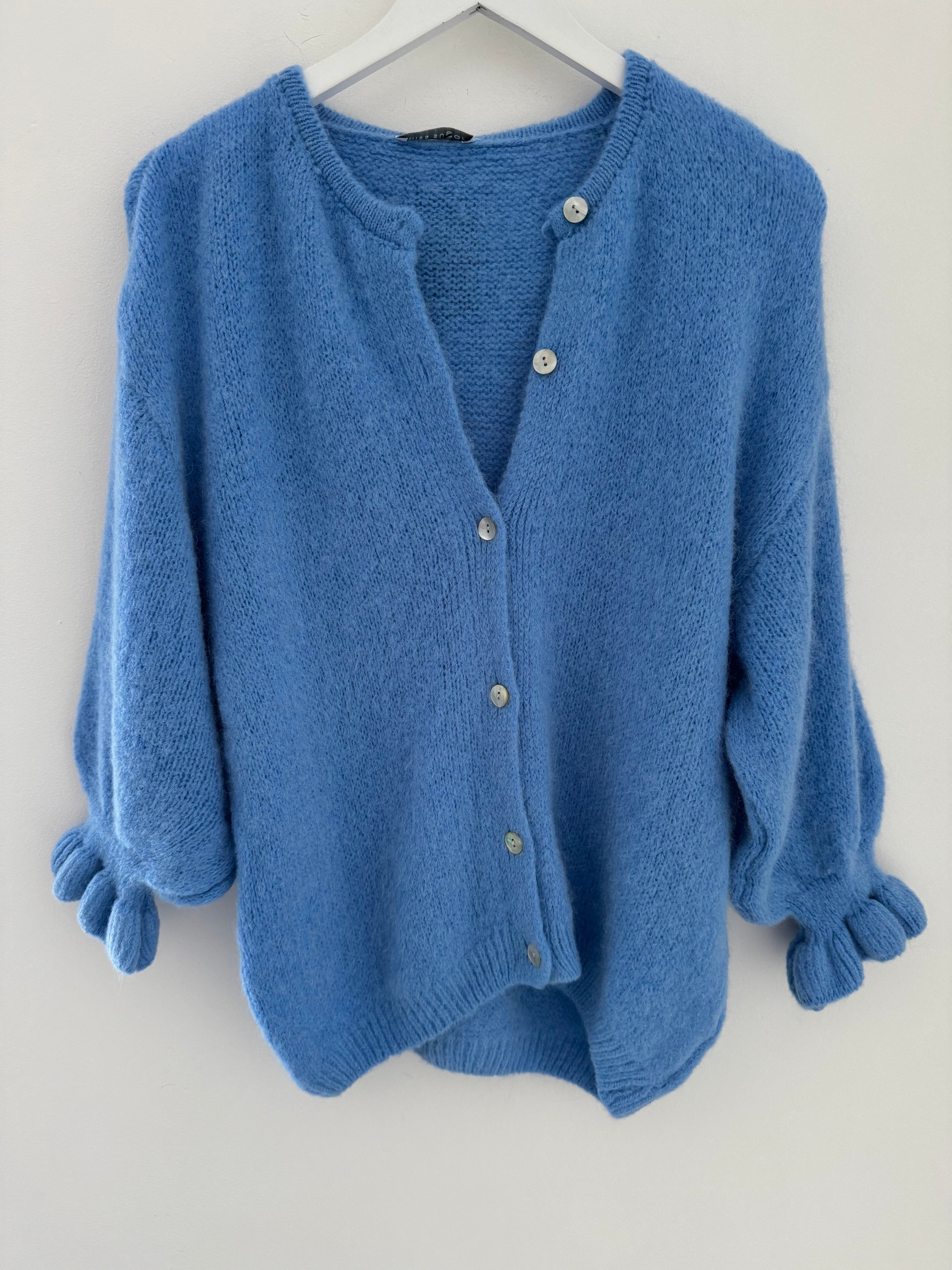 Alpaca Cardi with Frill Cuffs in Cornflower Blue
