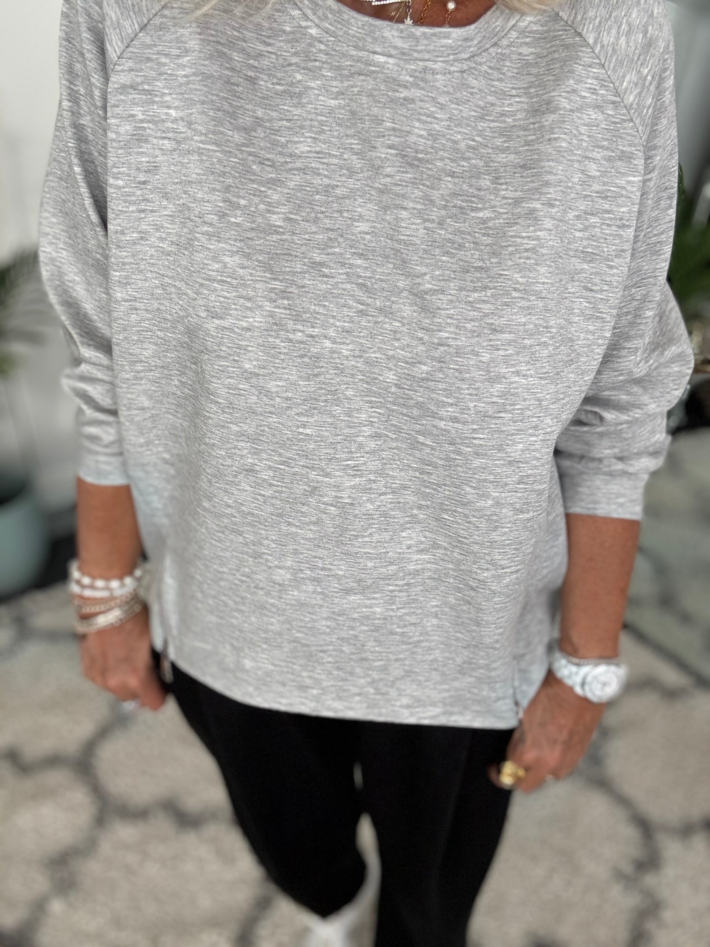 Luxe Sweatshirt with Zips in Marl Grey