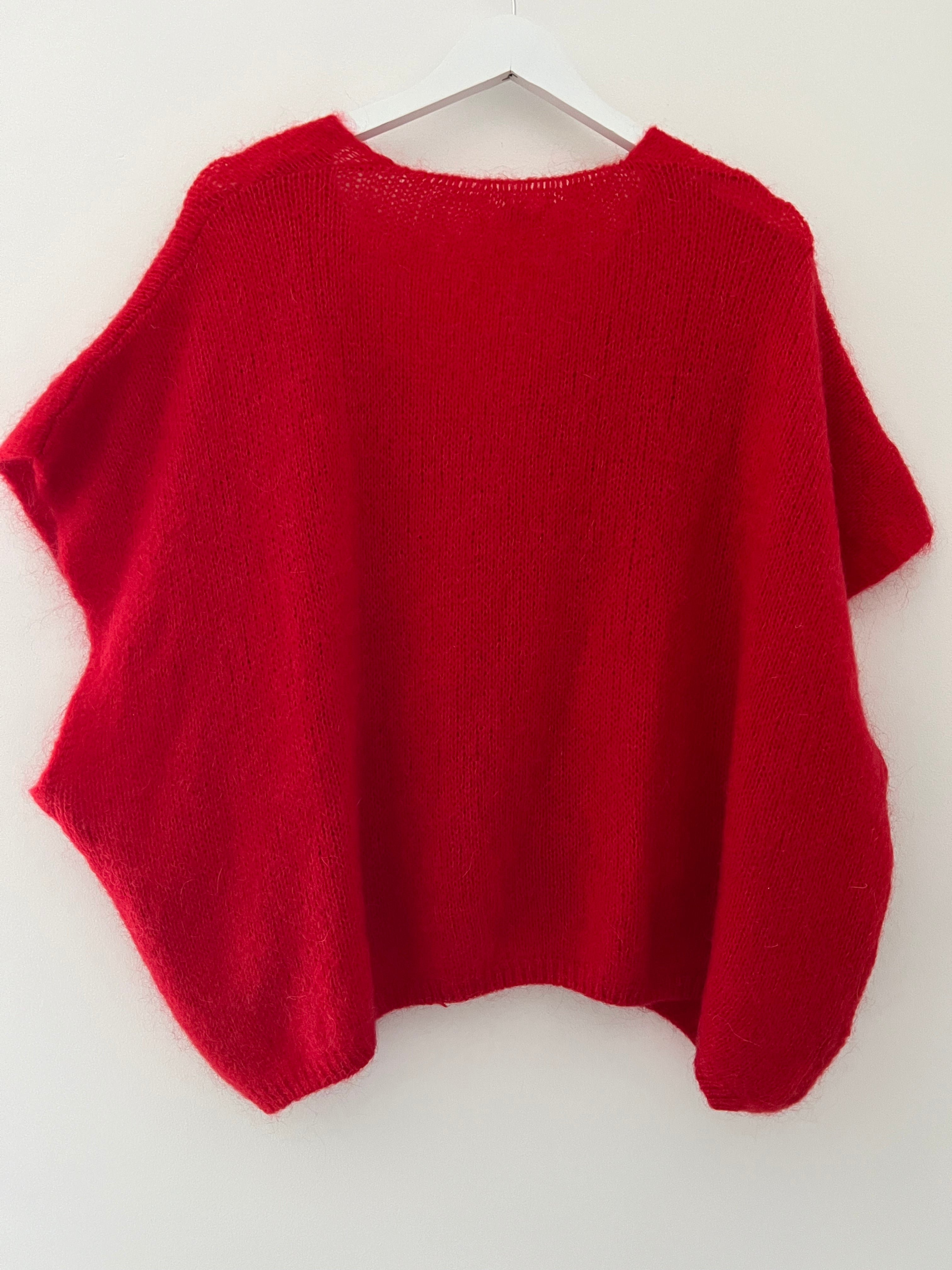 Mohair V Neck Tank in Red