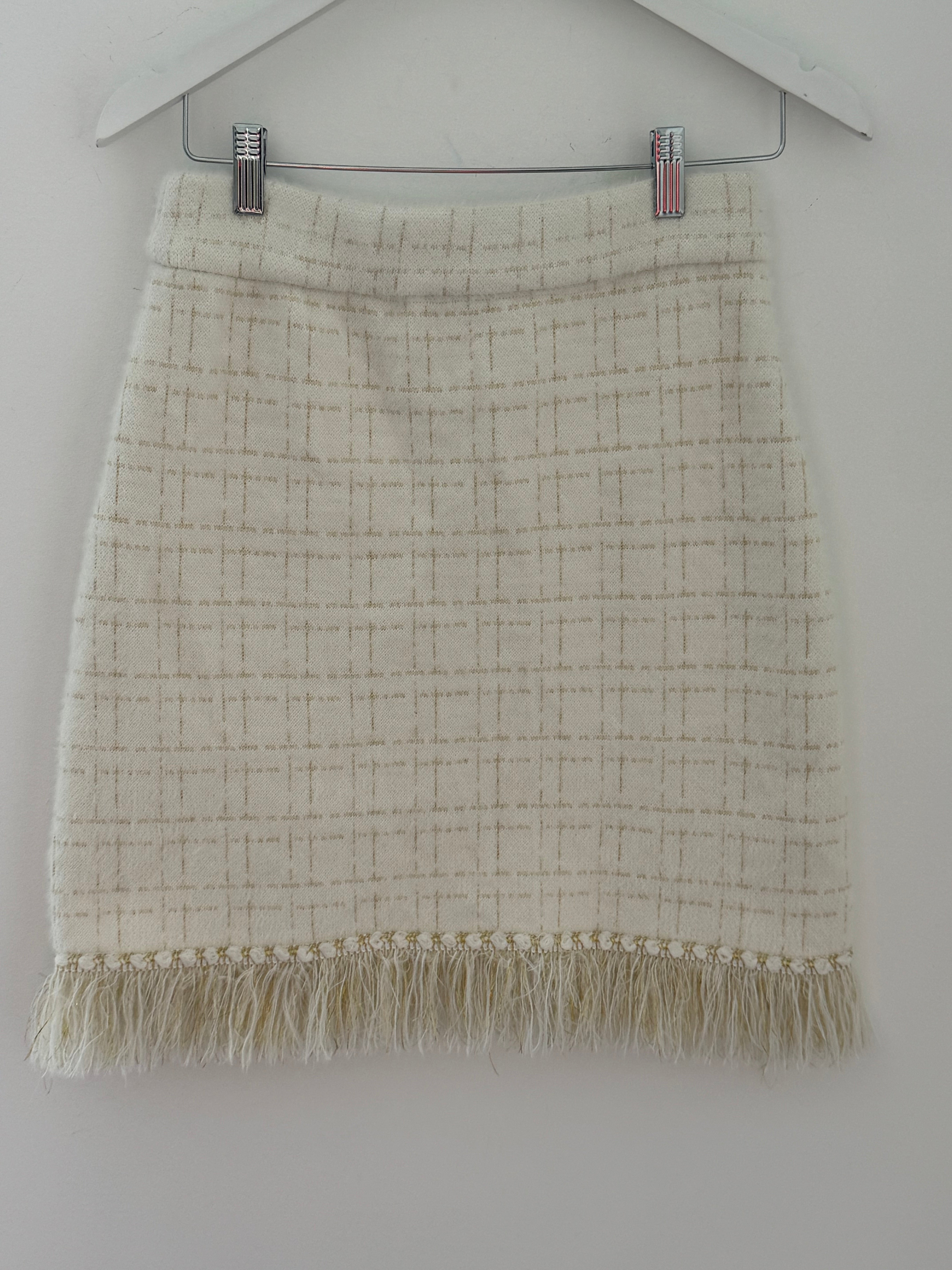Pearl Button & Tweed Skirt in Ivory