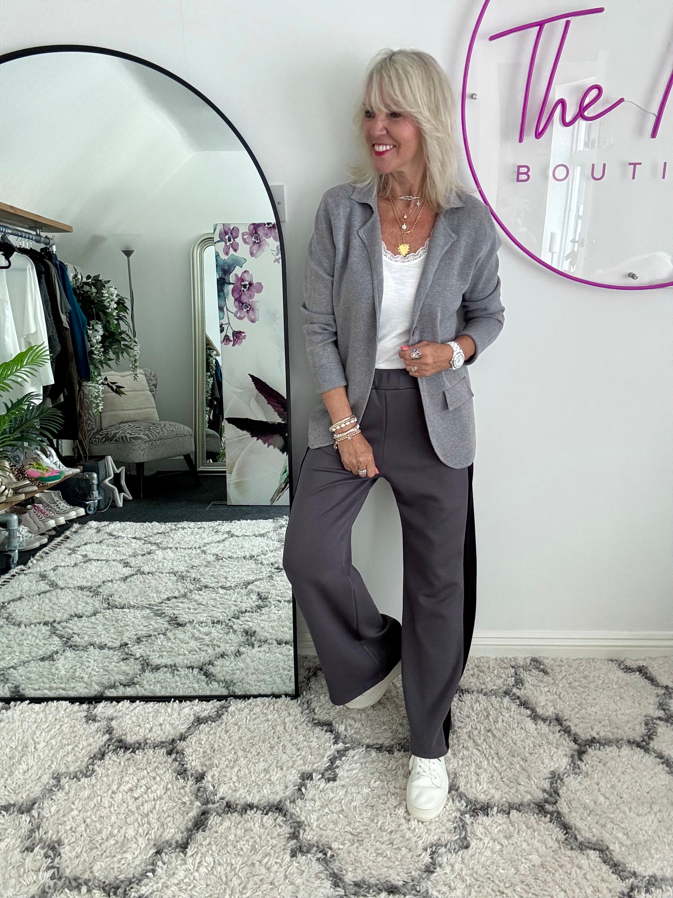 Knitted Blazer Jacket in Grey