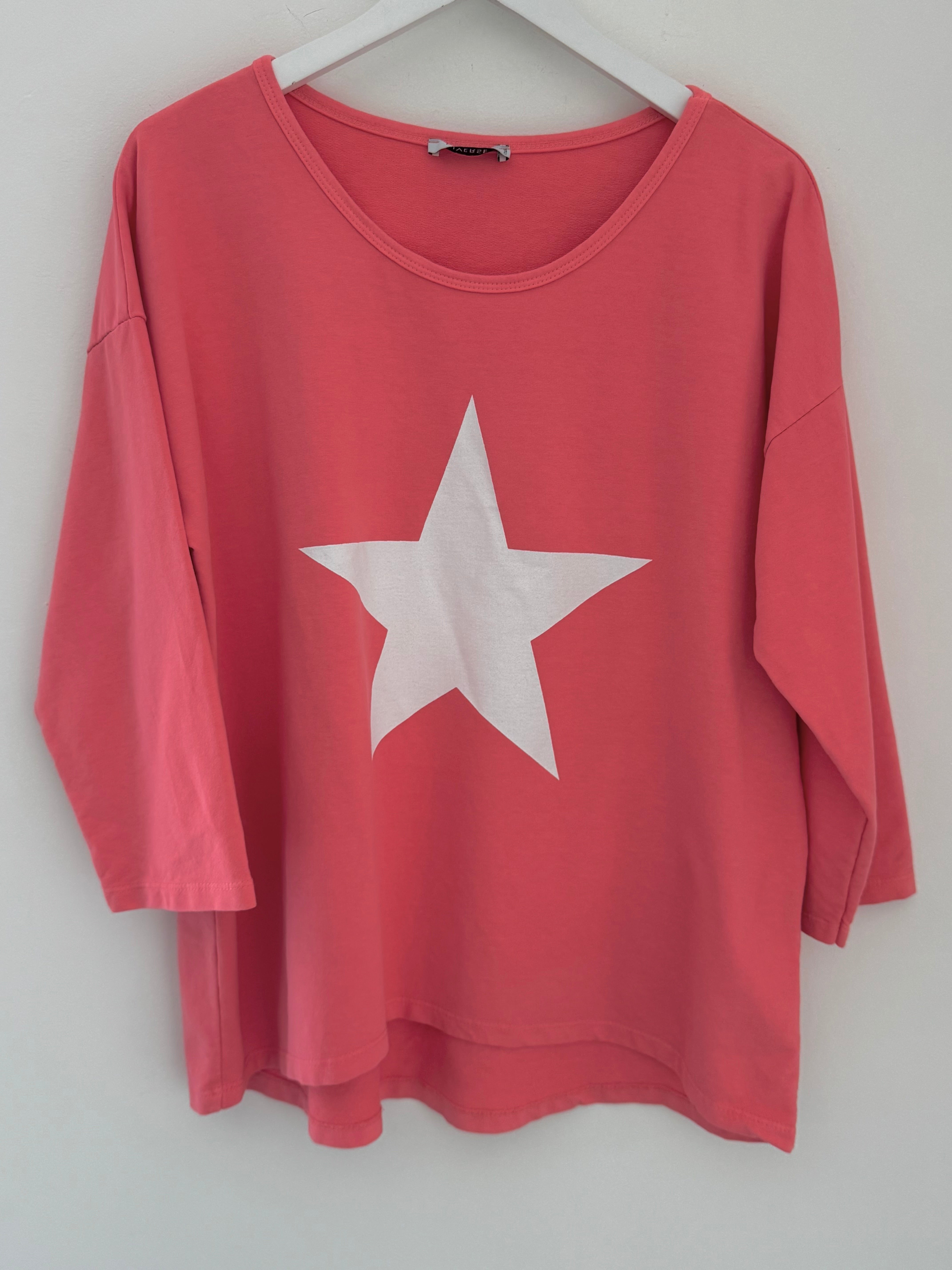 Scoop Neck Cotton Star Top in Coral