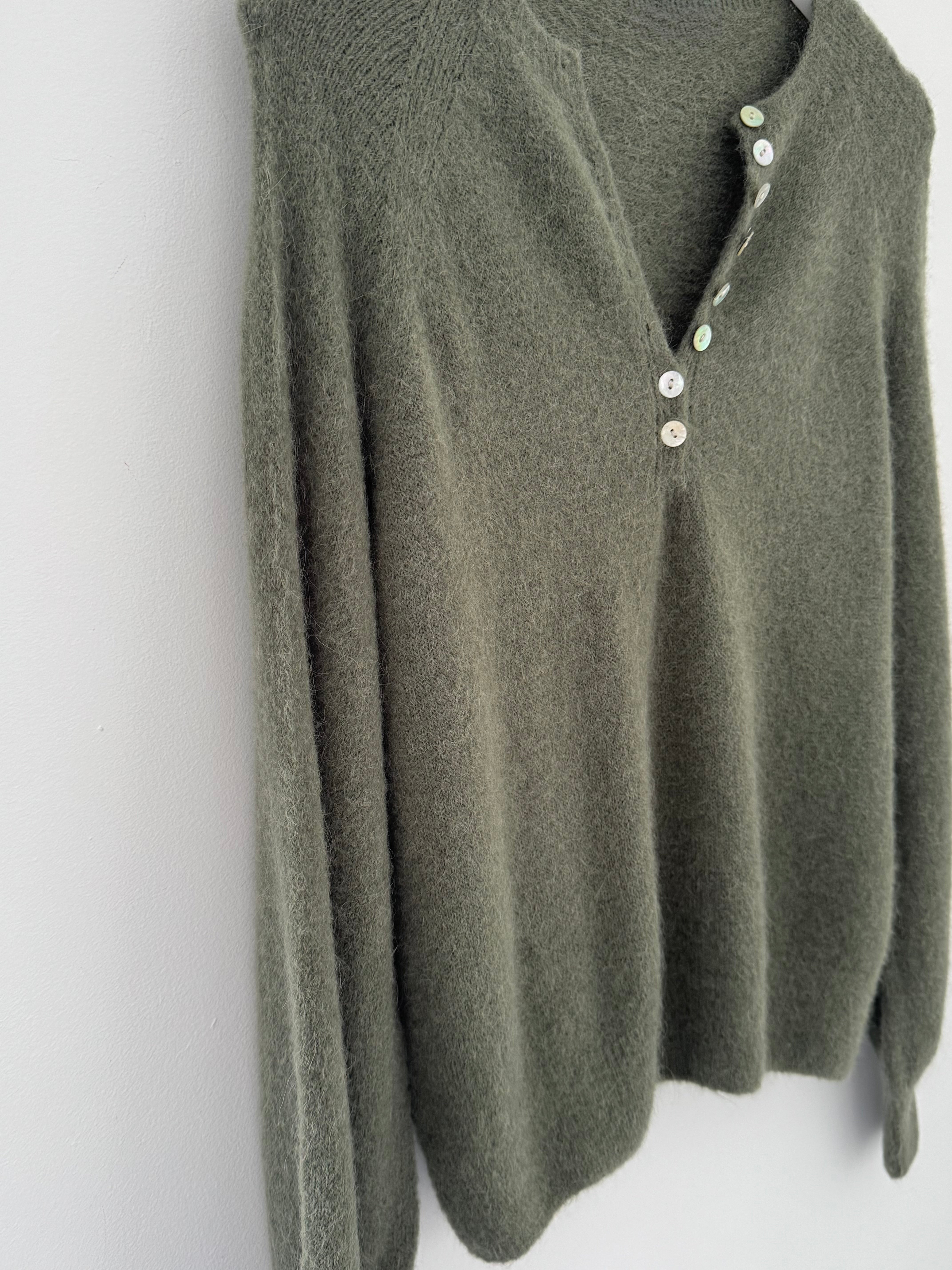 Softie Jumper with Button Neck in Khaki