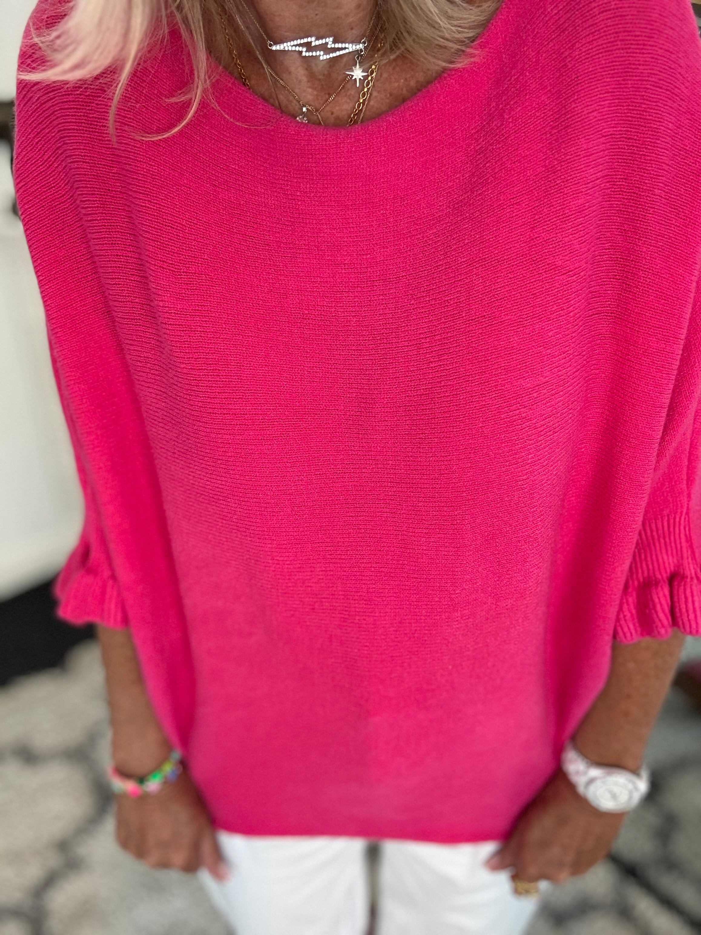 Super Soft Frill Cuff Jumper in Fuchsia