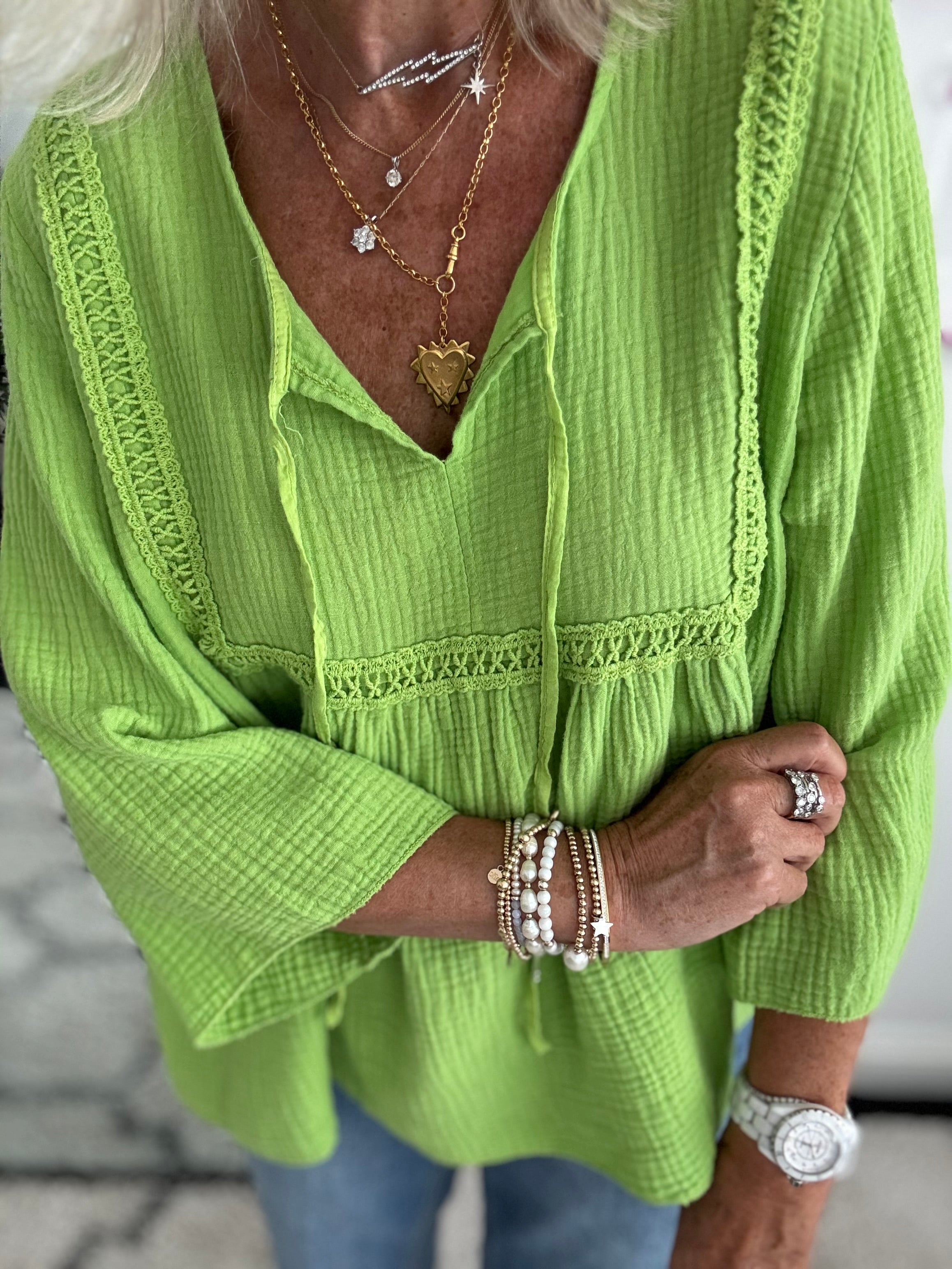 Cheesecloth Folk Blouse in Green