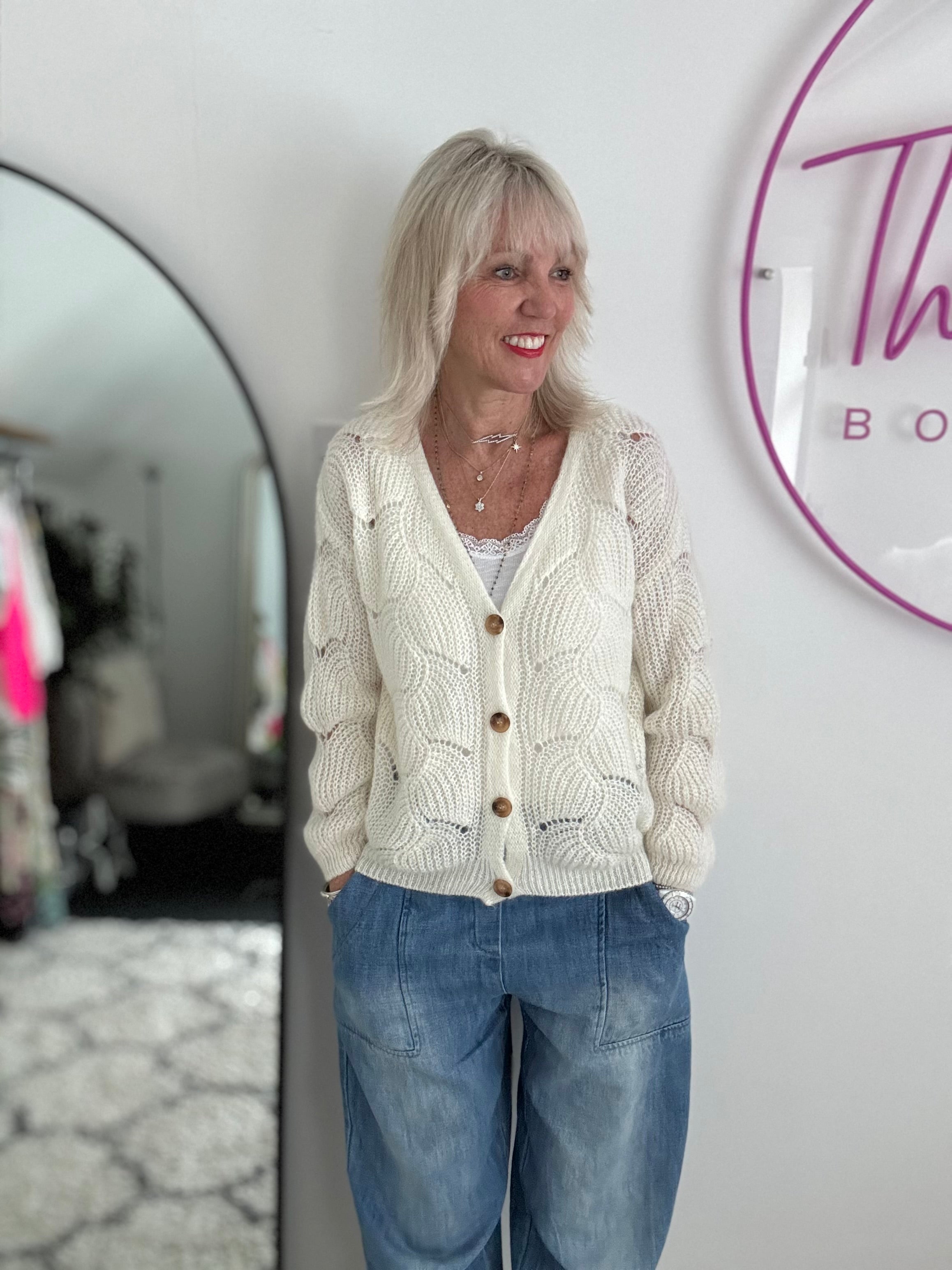 Lace Mohair Cardi in Ivory