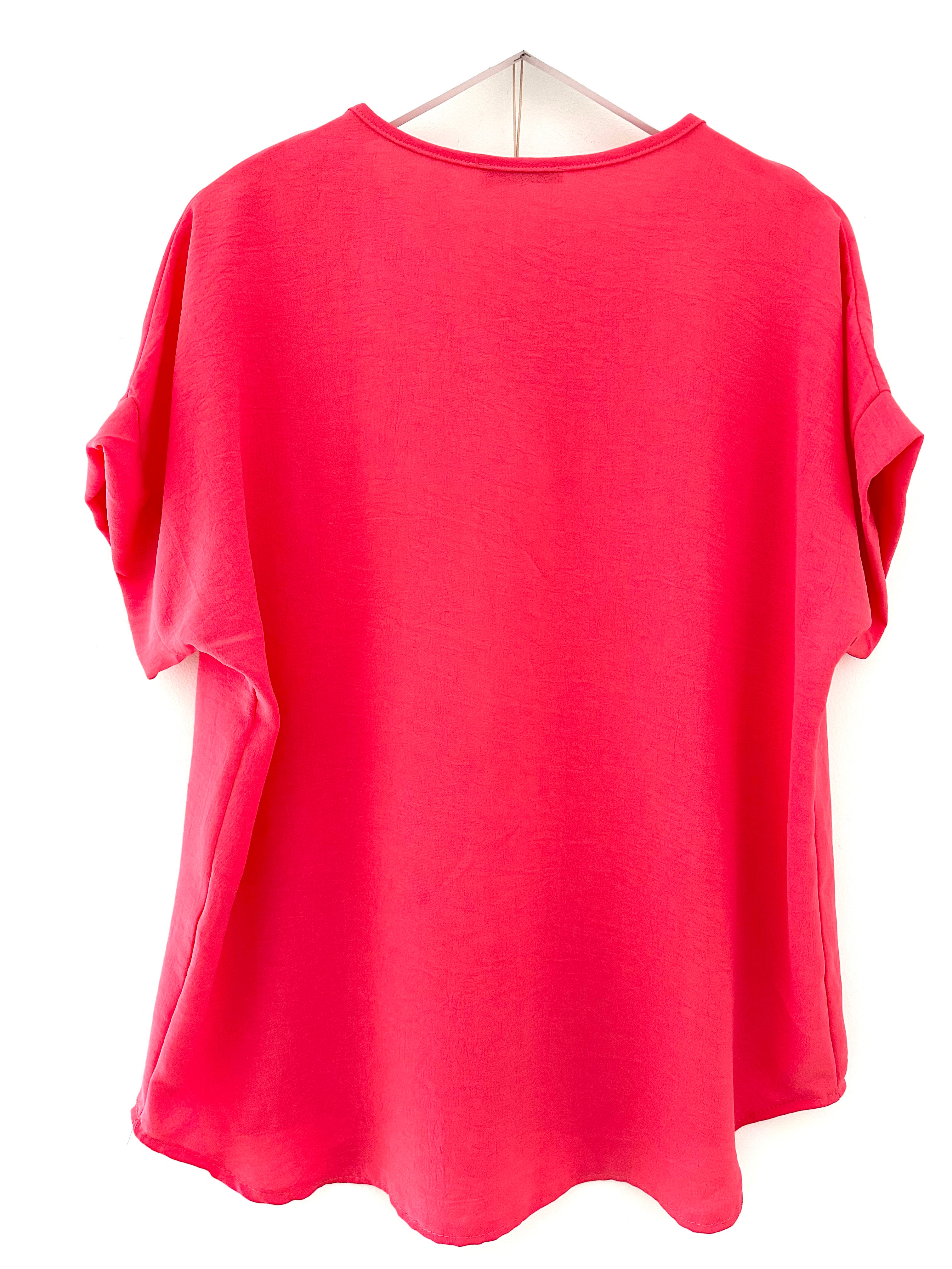 Crepe Top with Necklace in Coral