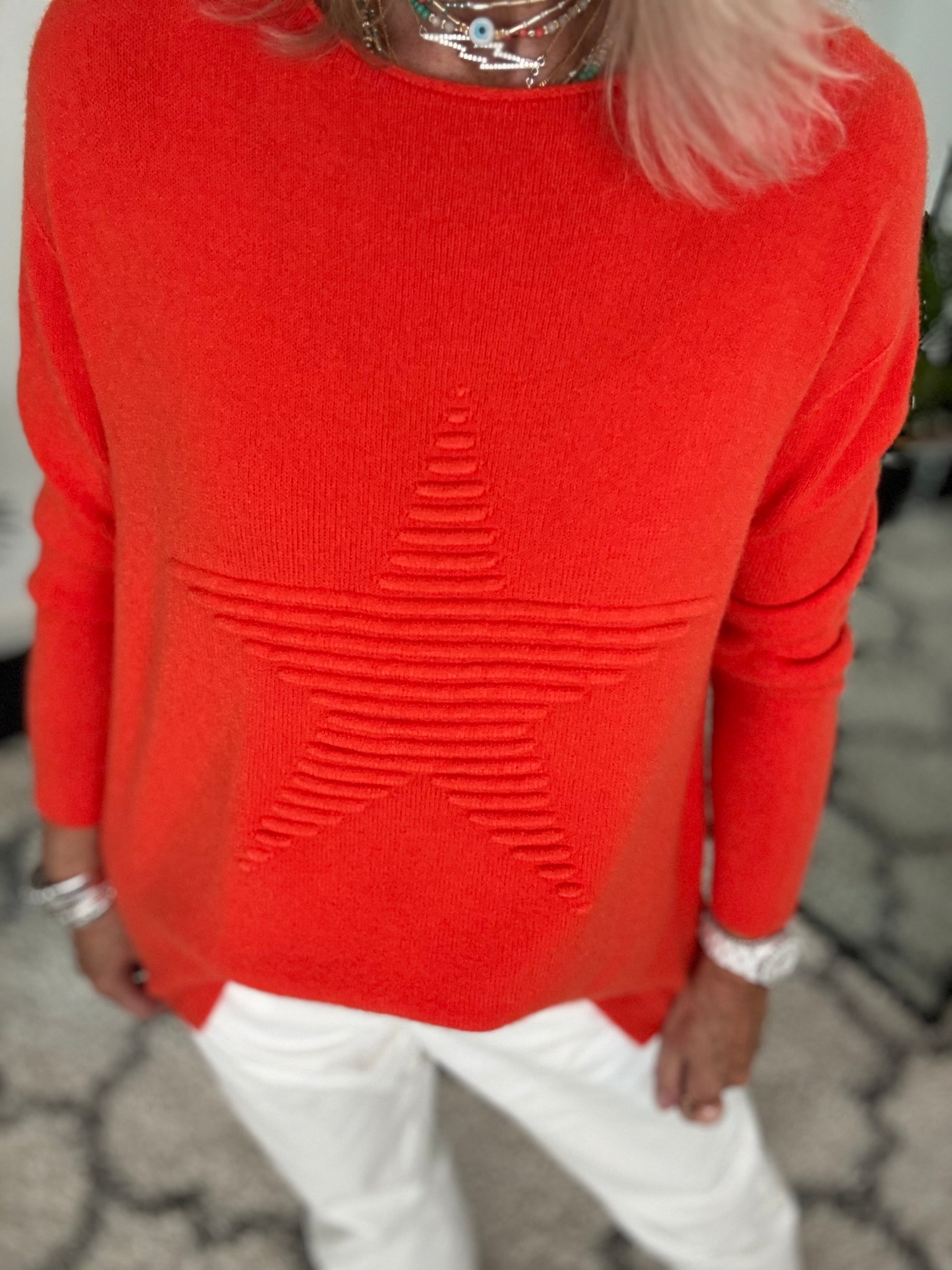 Ribbed Star Jumper in Orange/Red