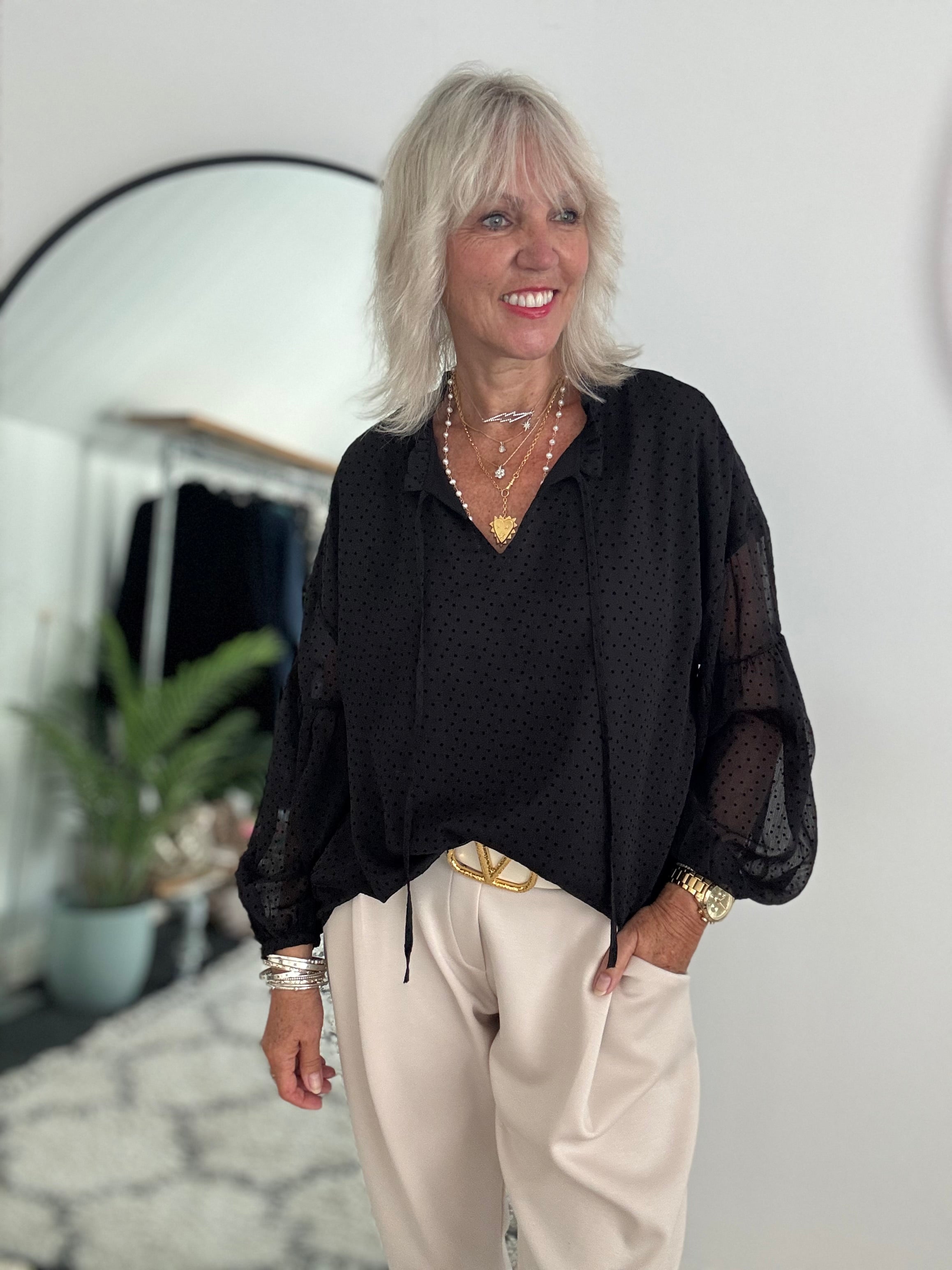 Polkadot Blouse in Black
