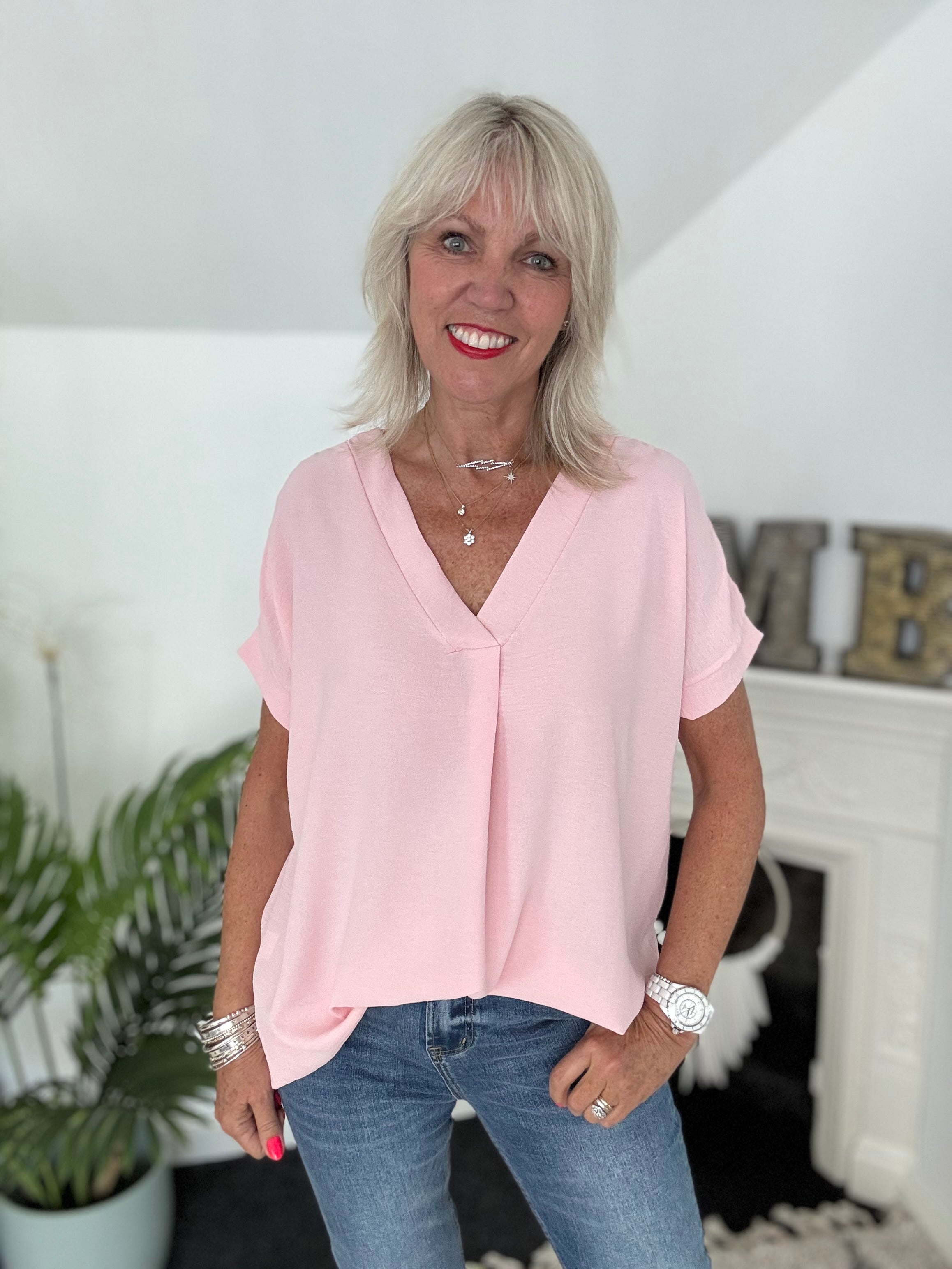 Simple Crepe Top in Blush Pink