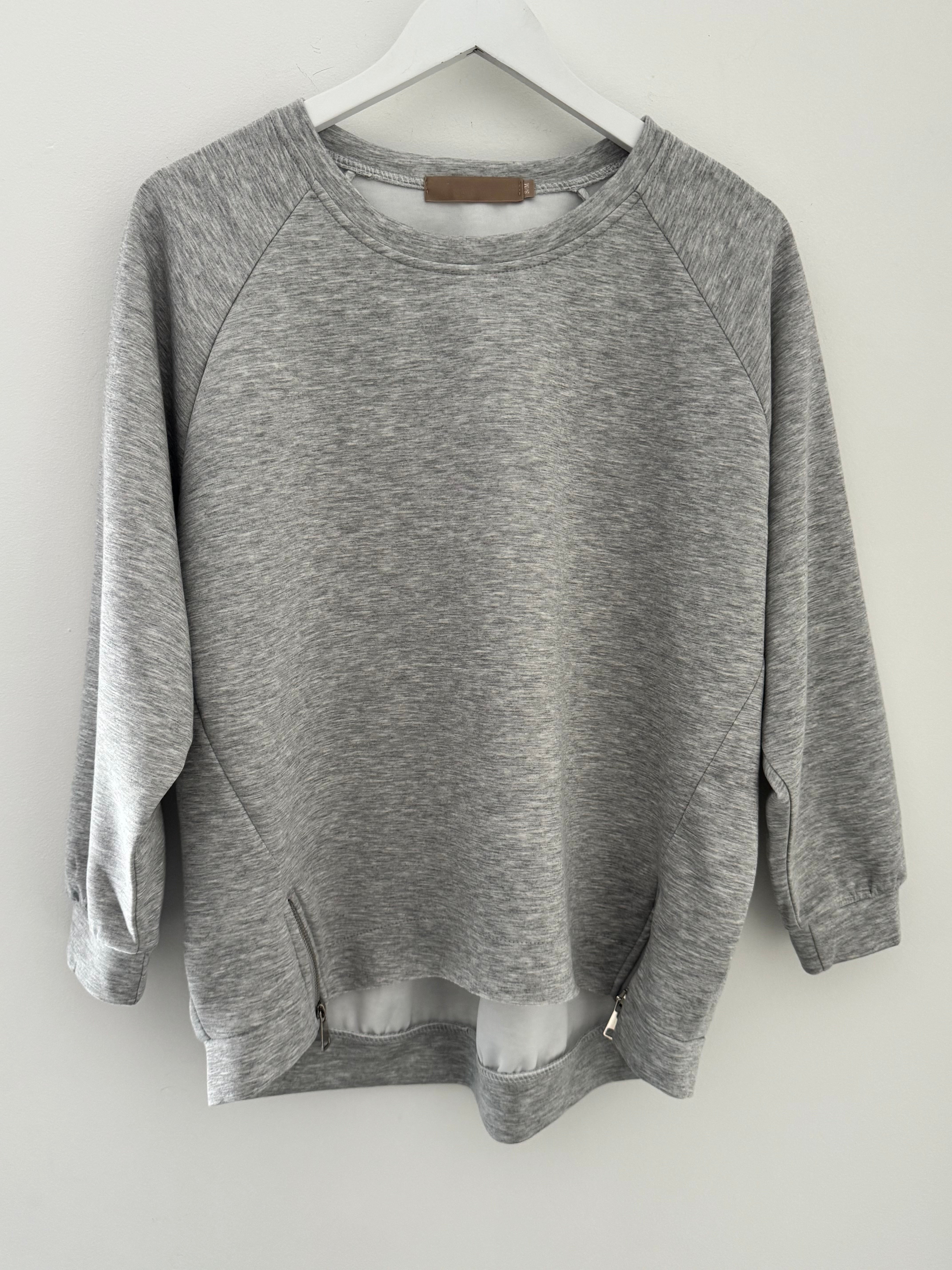 Luxe Sweatshirt with Zips in Marl Grey