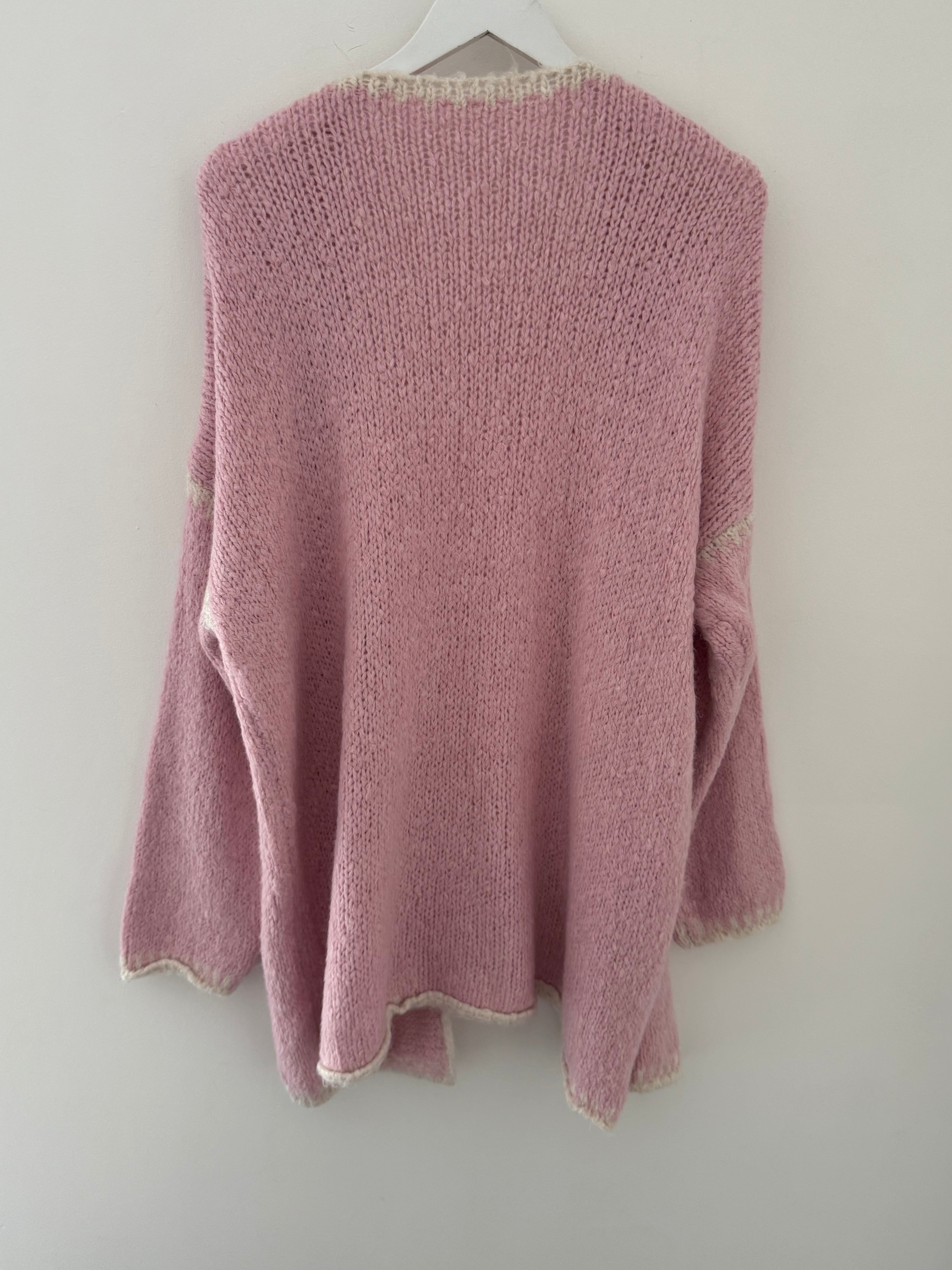 Whip Stitch Cardi in Pink & Ivory