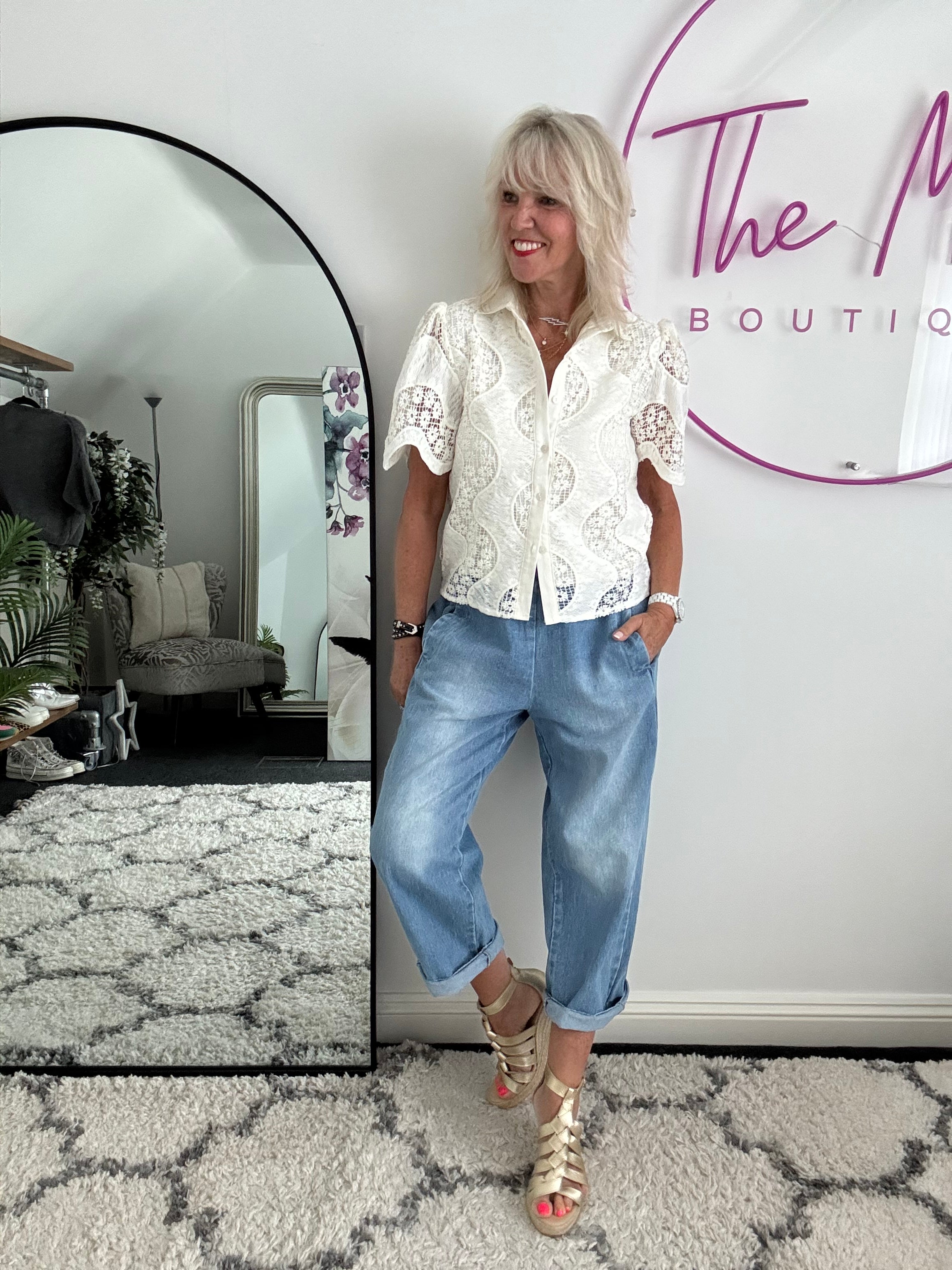 Premium Boyfriend Jeans with Elasticated Waist