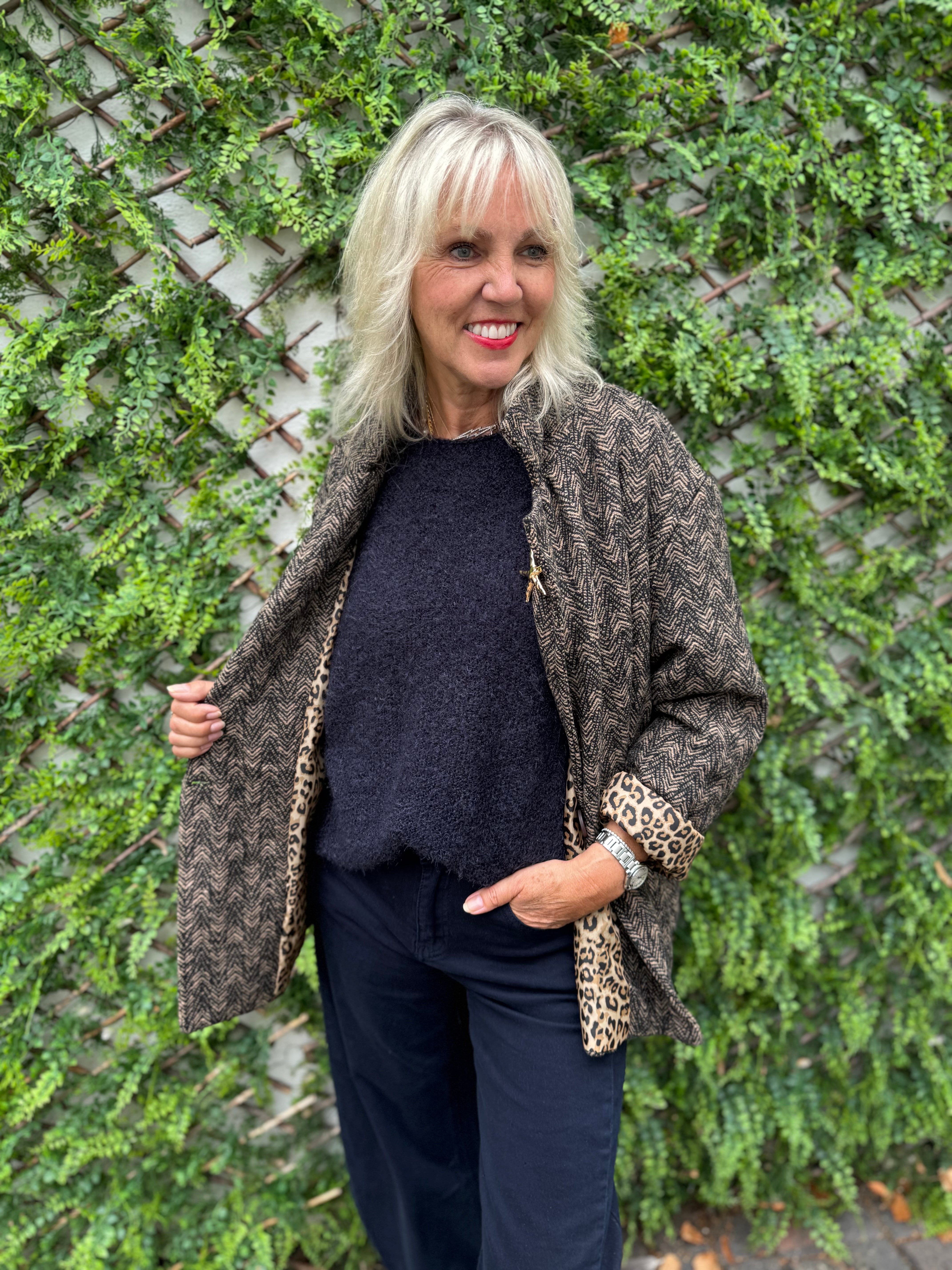Tweed Boyfriend Jacket with Leopard Lining