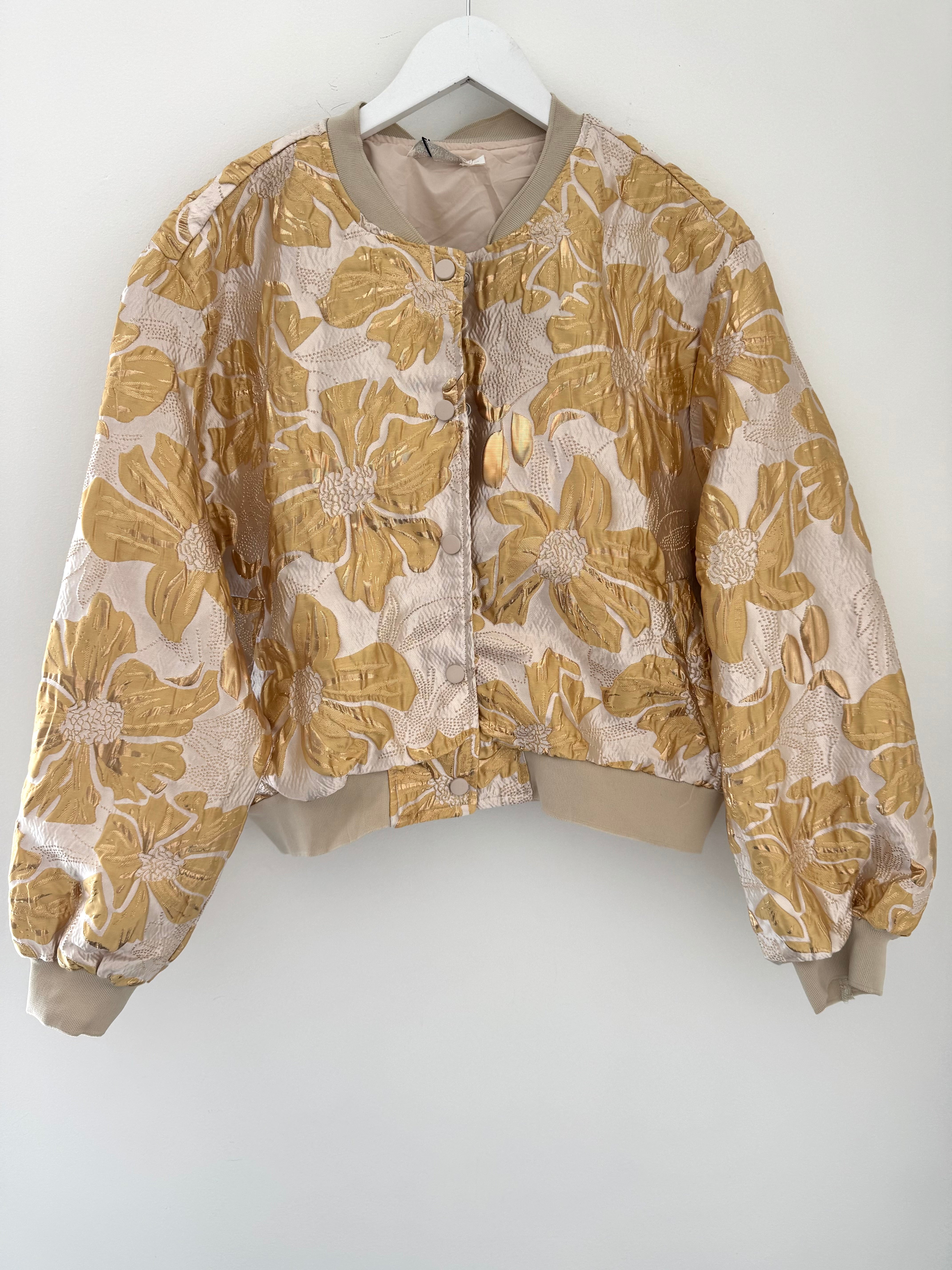 Luxe Bomber Jacket in Gold & Ecru