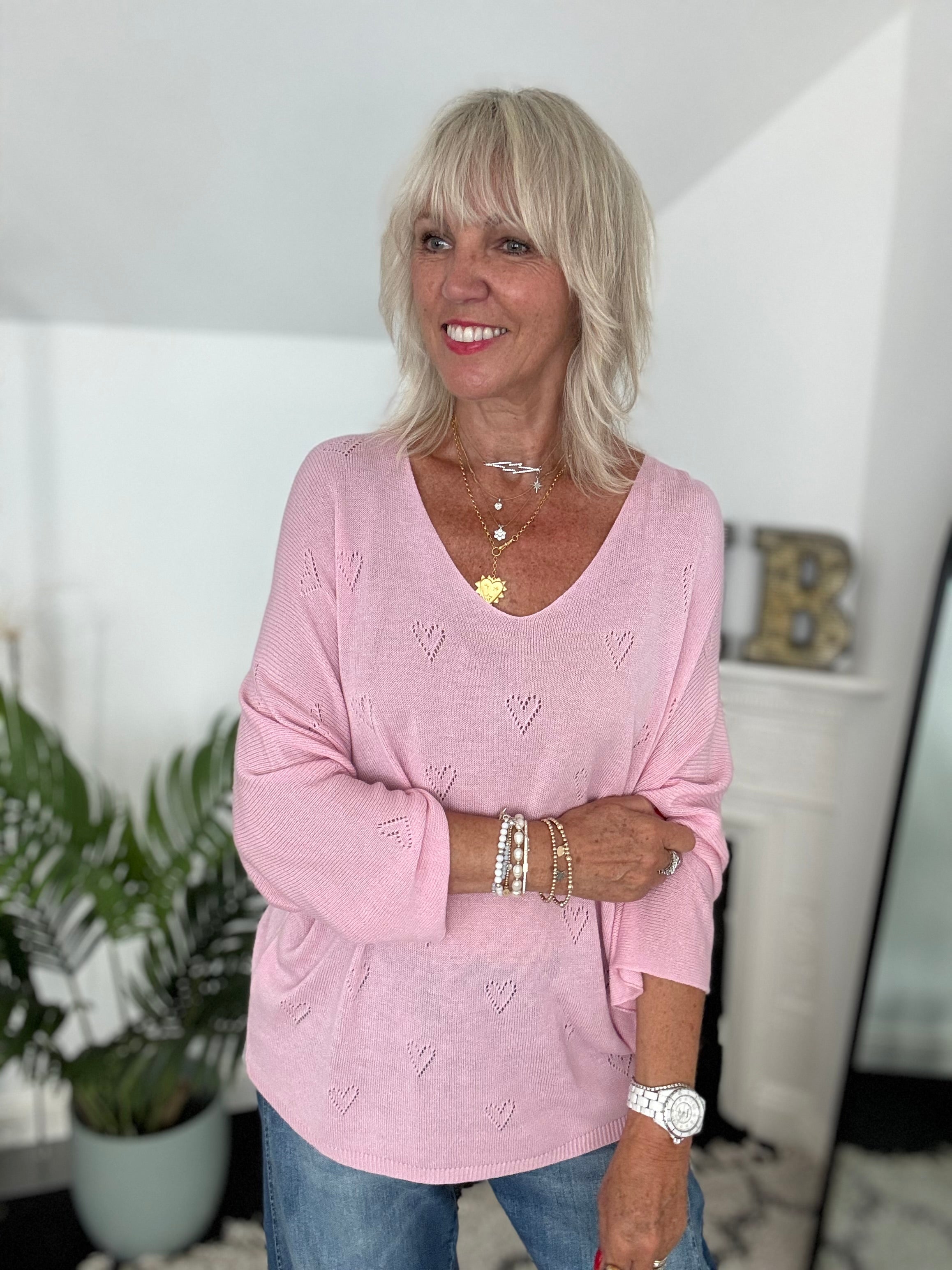 Lightweight Heart Jumper in Pink