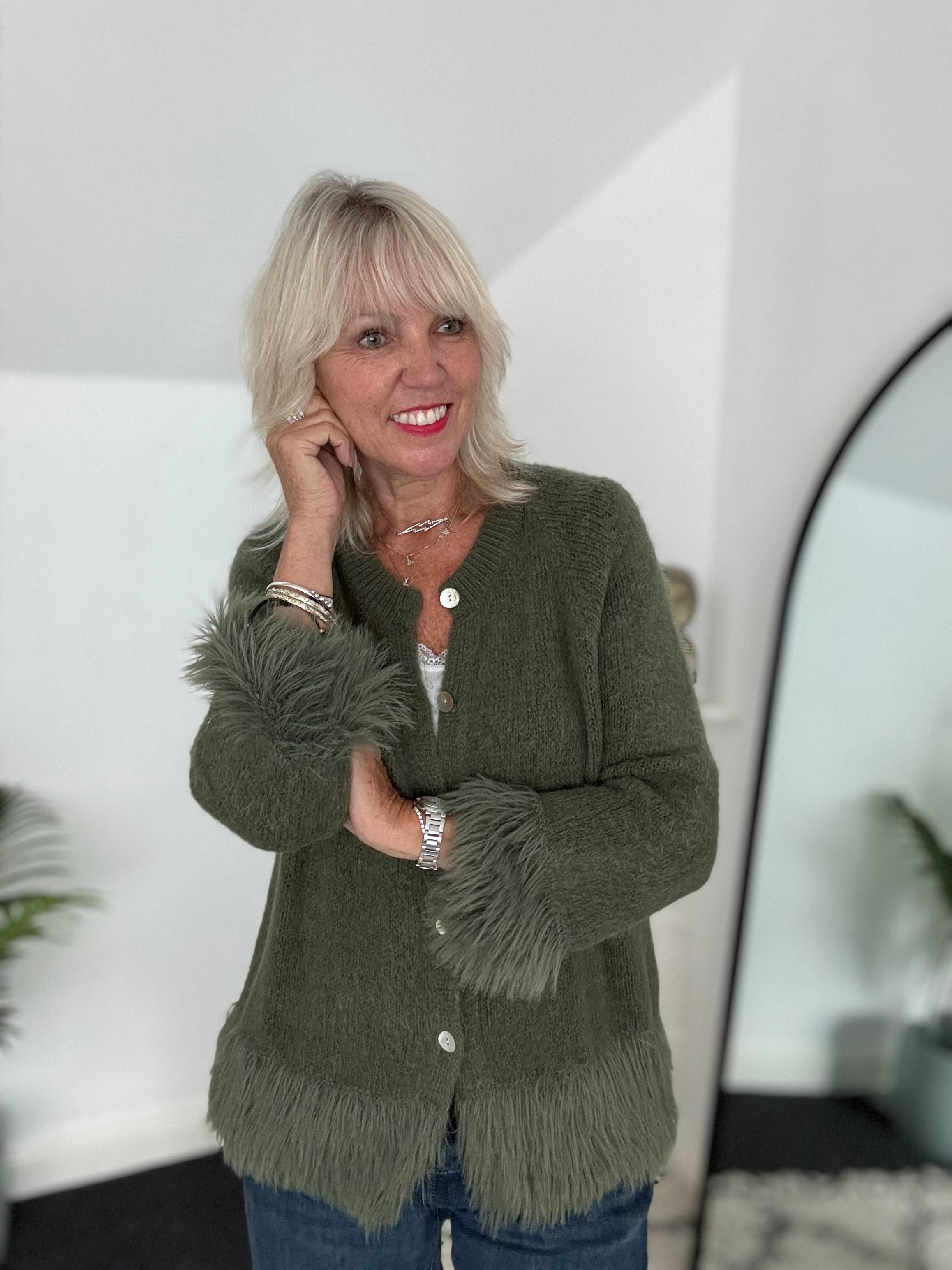 Luxe Fringe Cardigan in Khaki