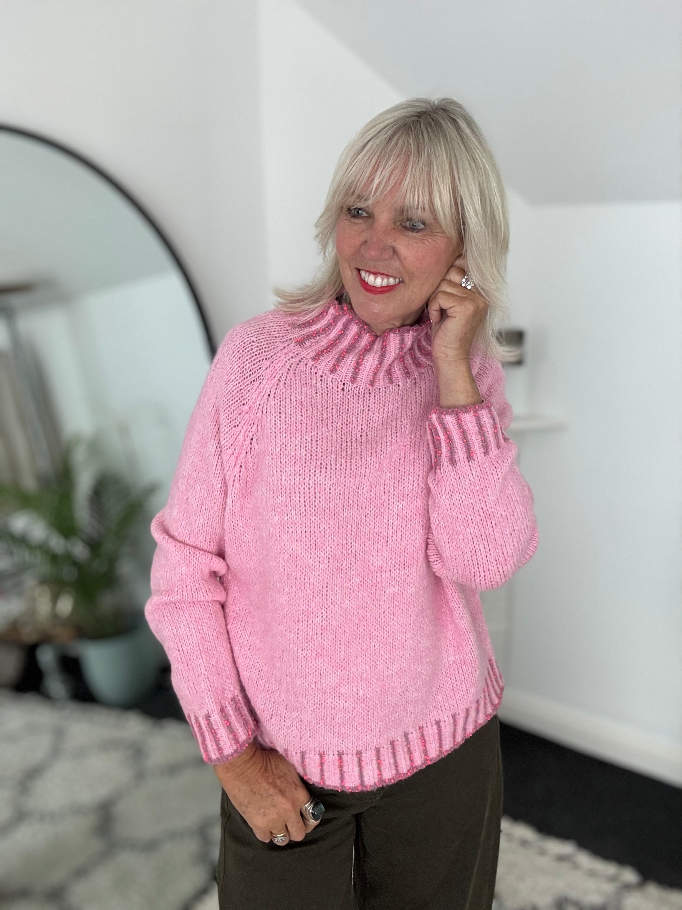 Stunning Funnel Neck Jumper in Pink