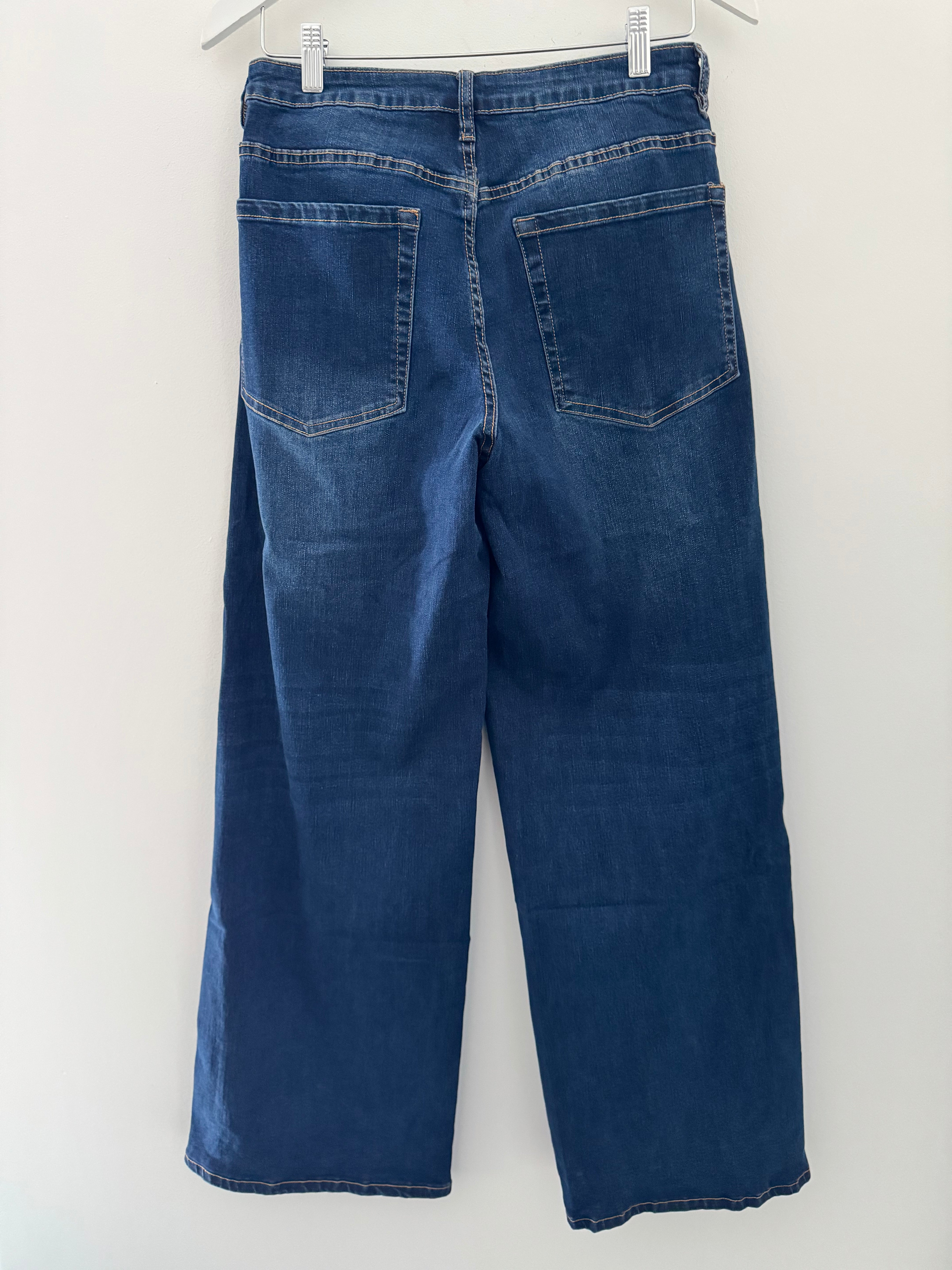Stretch Flared Jeans with Side Stripes in Dark Denim