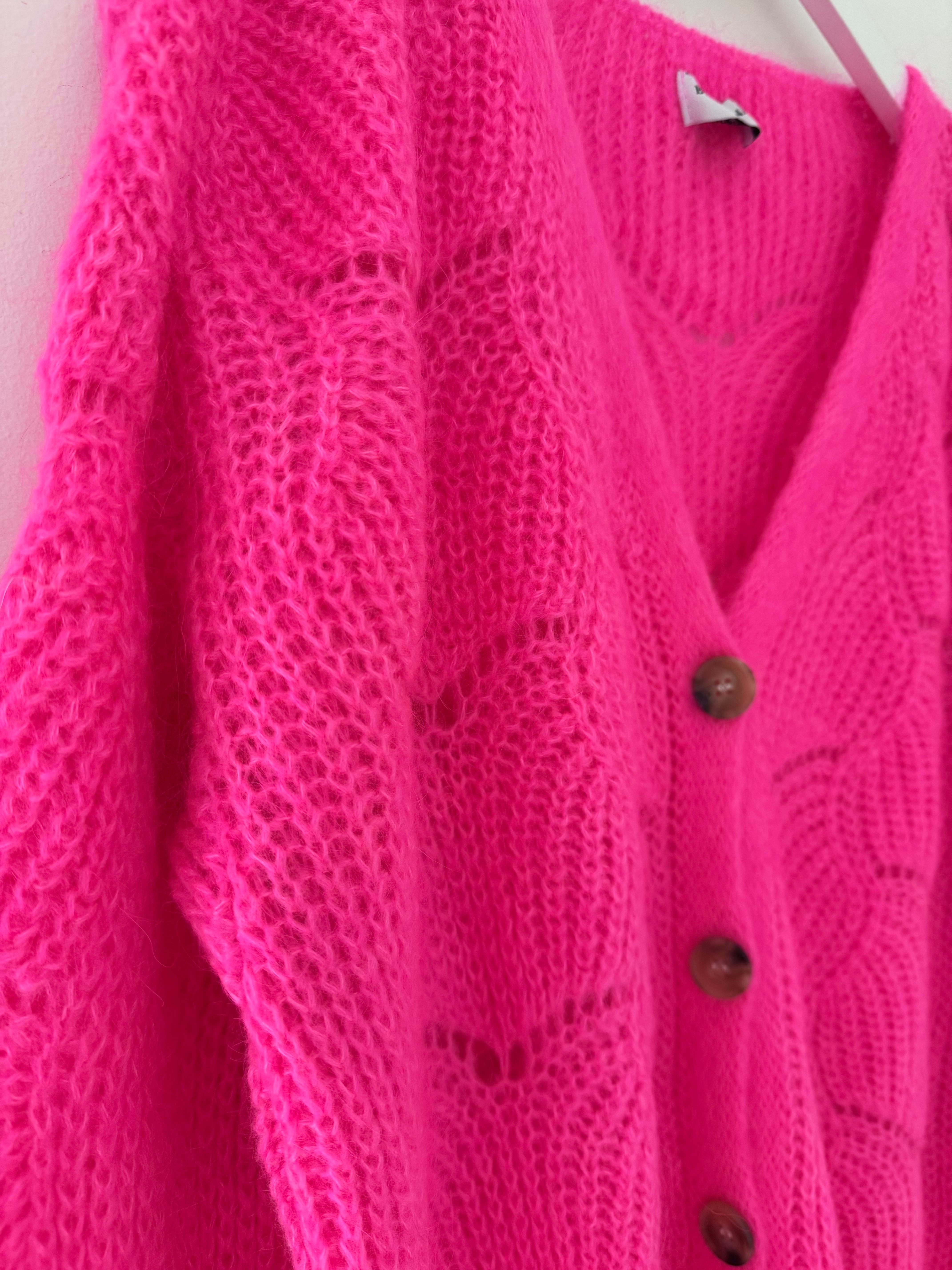 Lace Mohair Cardi in Neon Pink