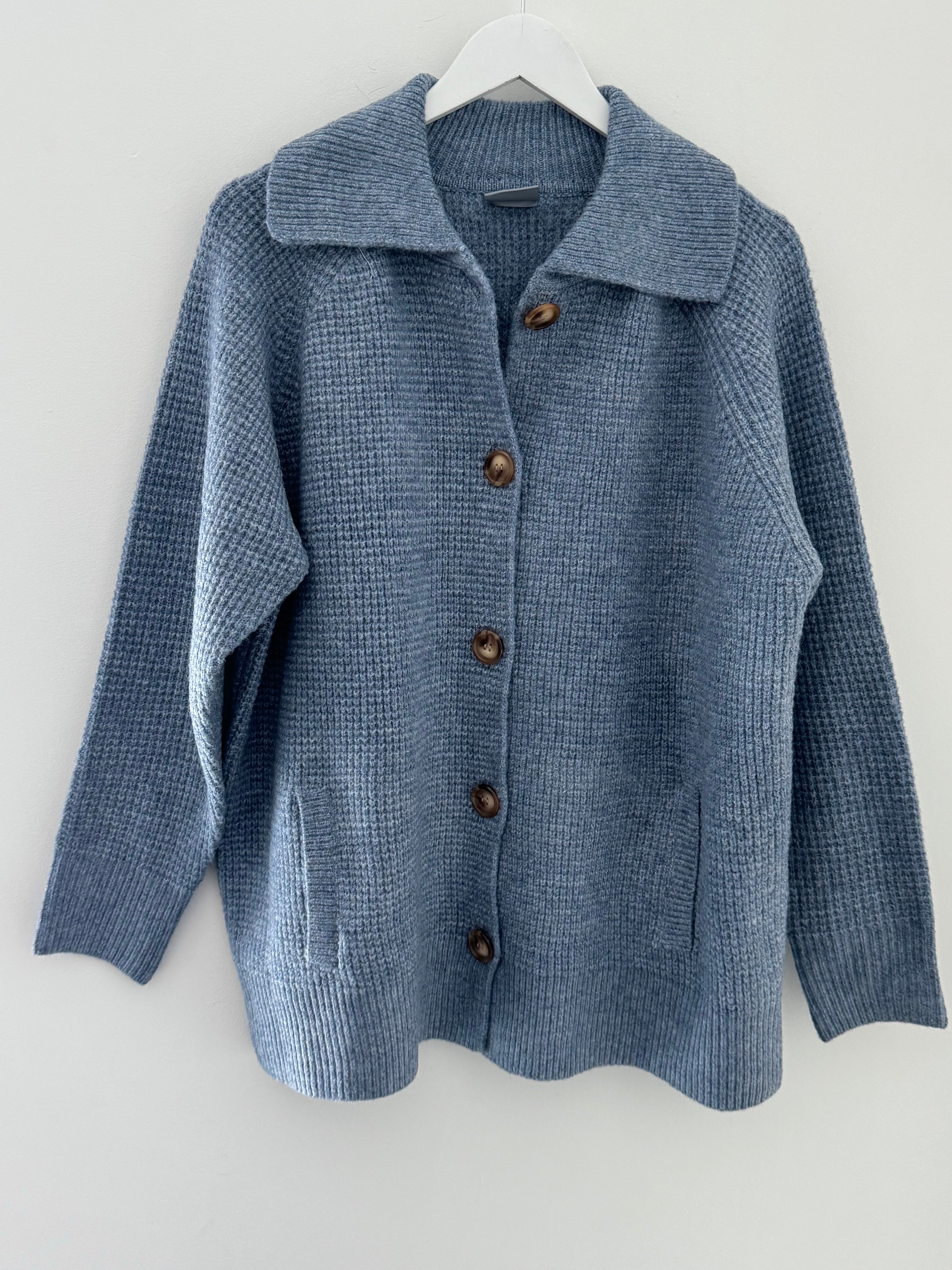 Fisherman Rib Knitted Jacket in Blue