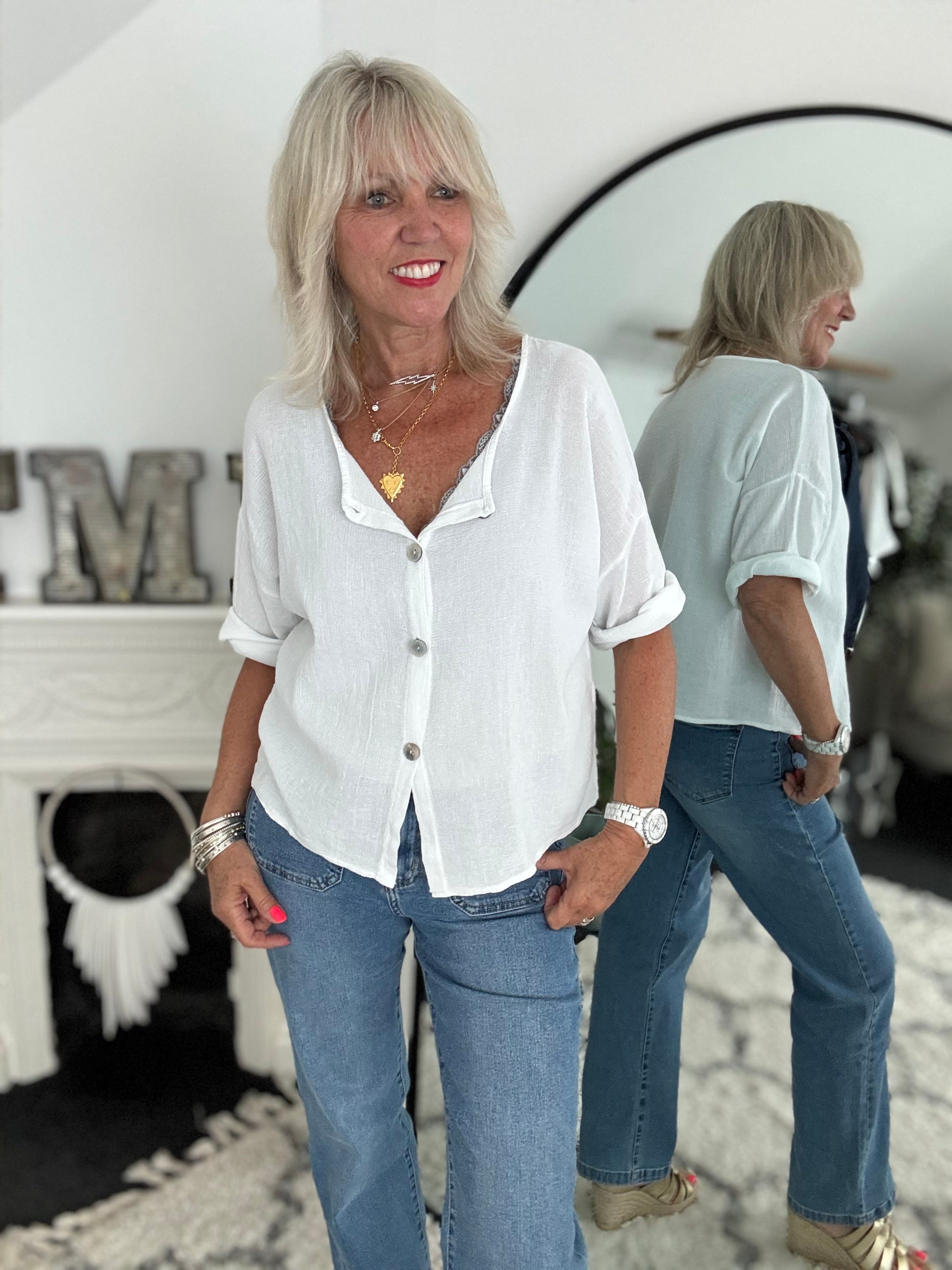 Cotton Buttoned Top in White