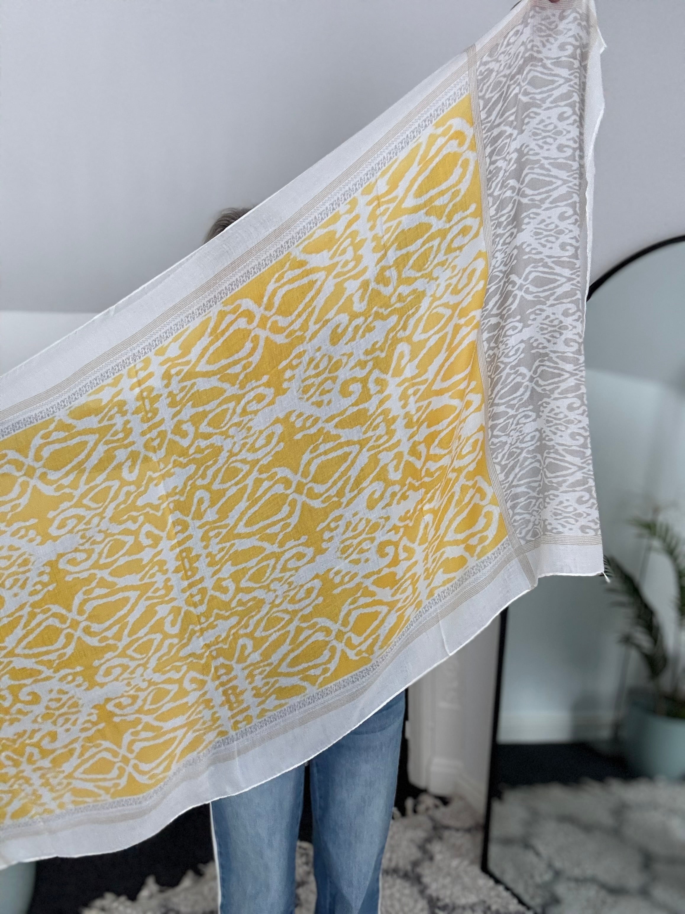 Ikat Scarf in Yellow & Taupe