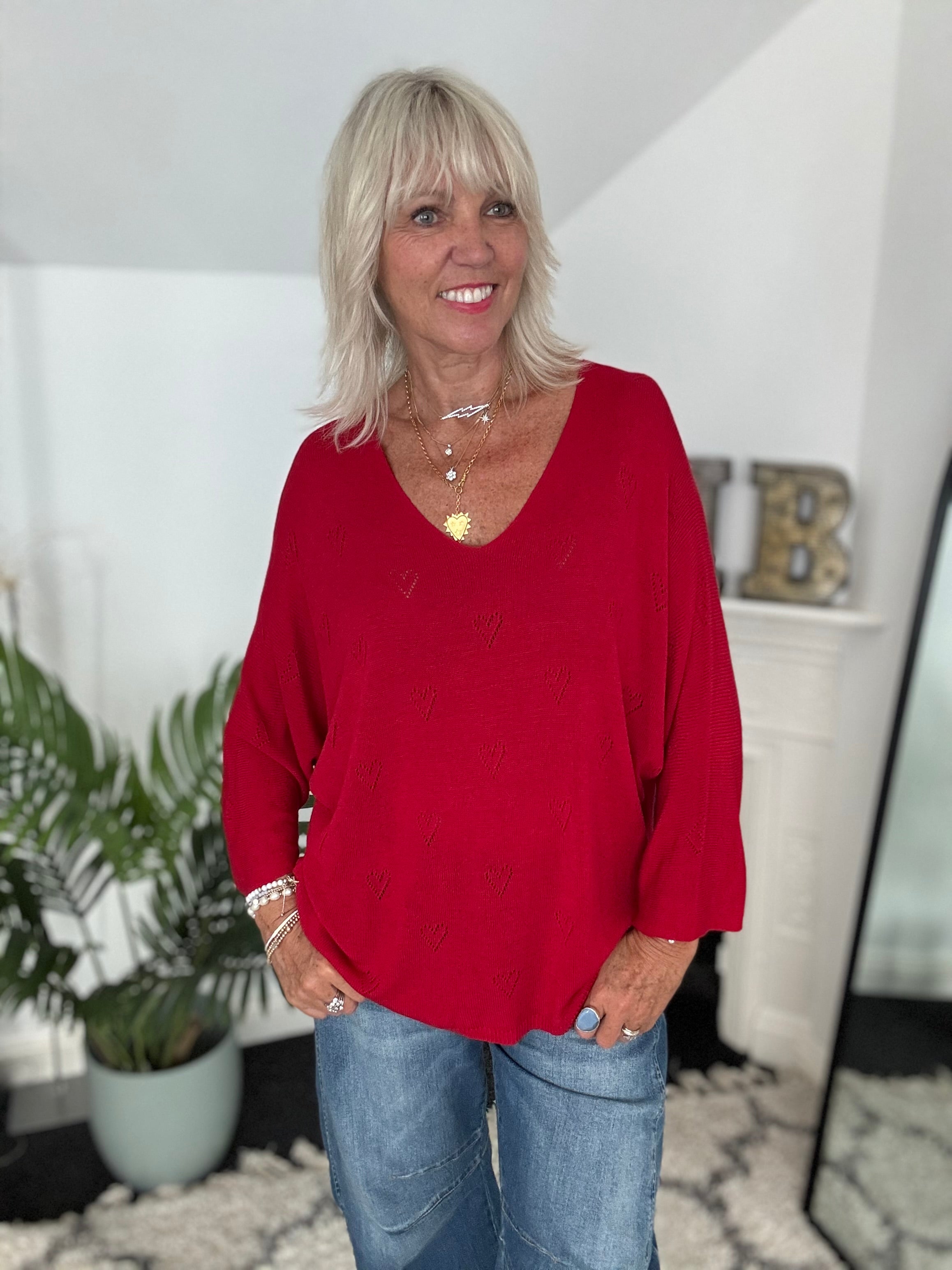Lightweight Heart Jumper in Red