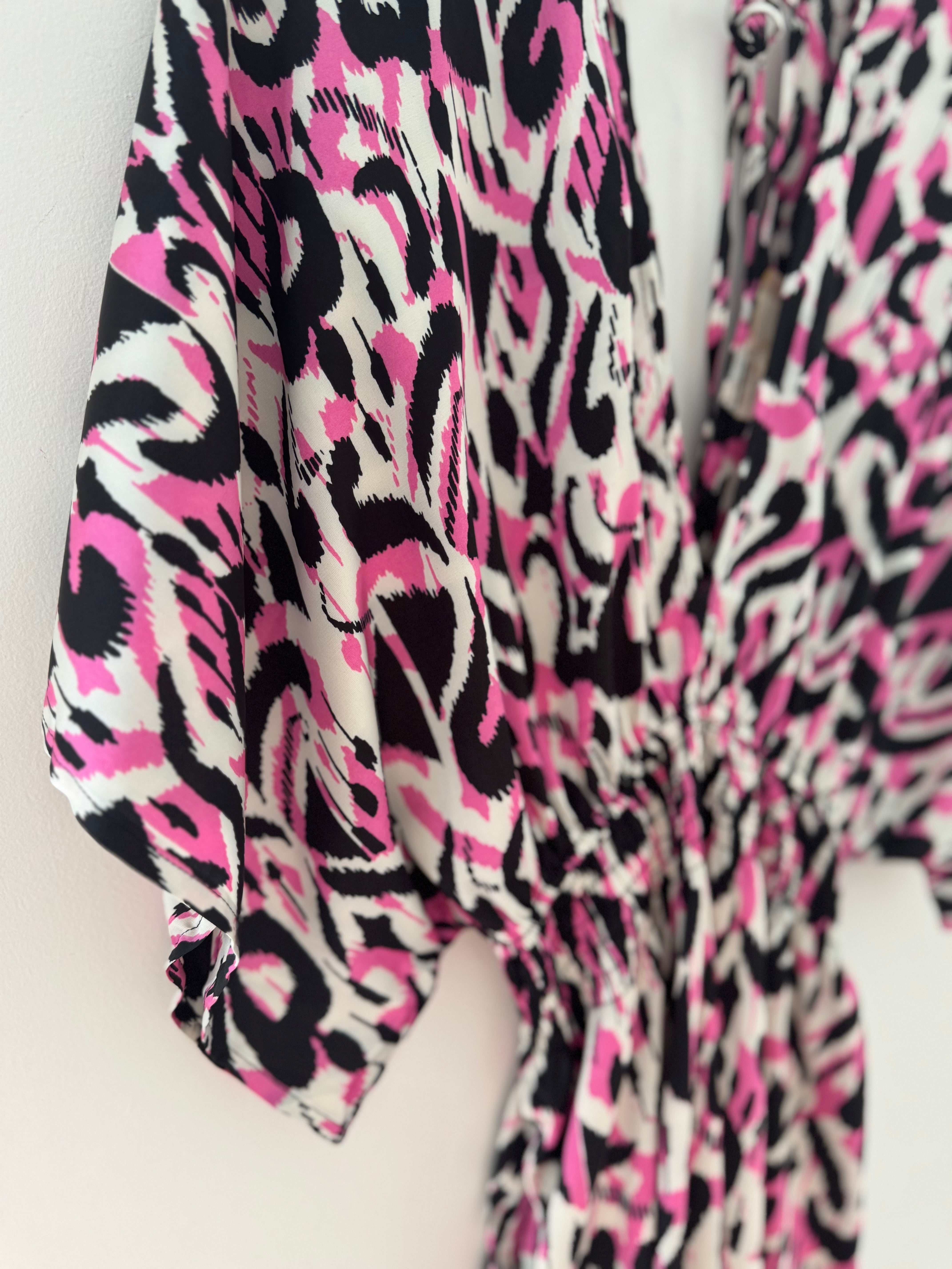 Silky Ikat Jumpsuit in Pink & Black
