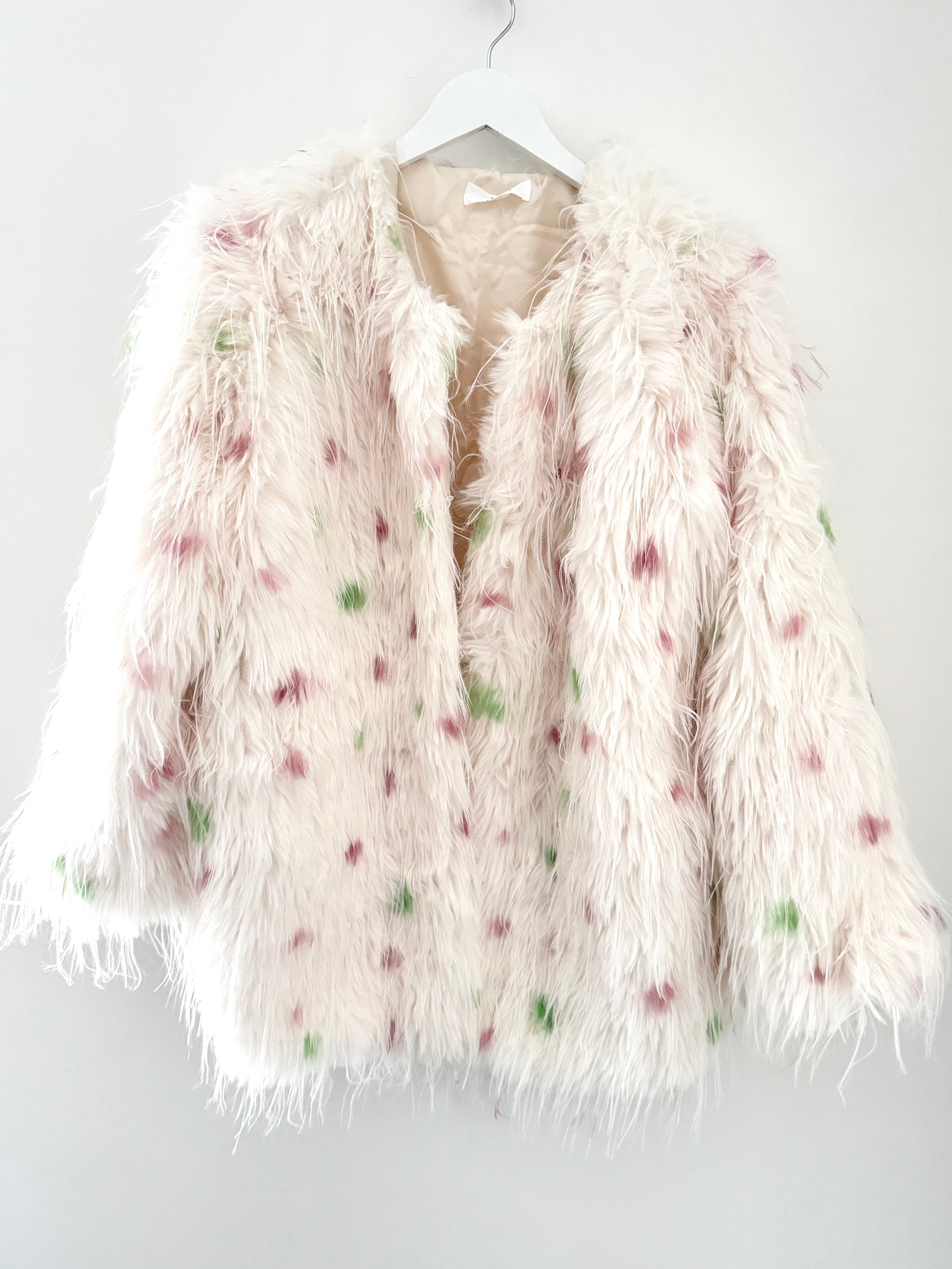 Faux Fur Spot Jacket in Pink & Green