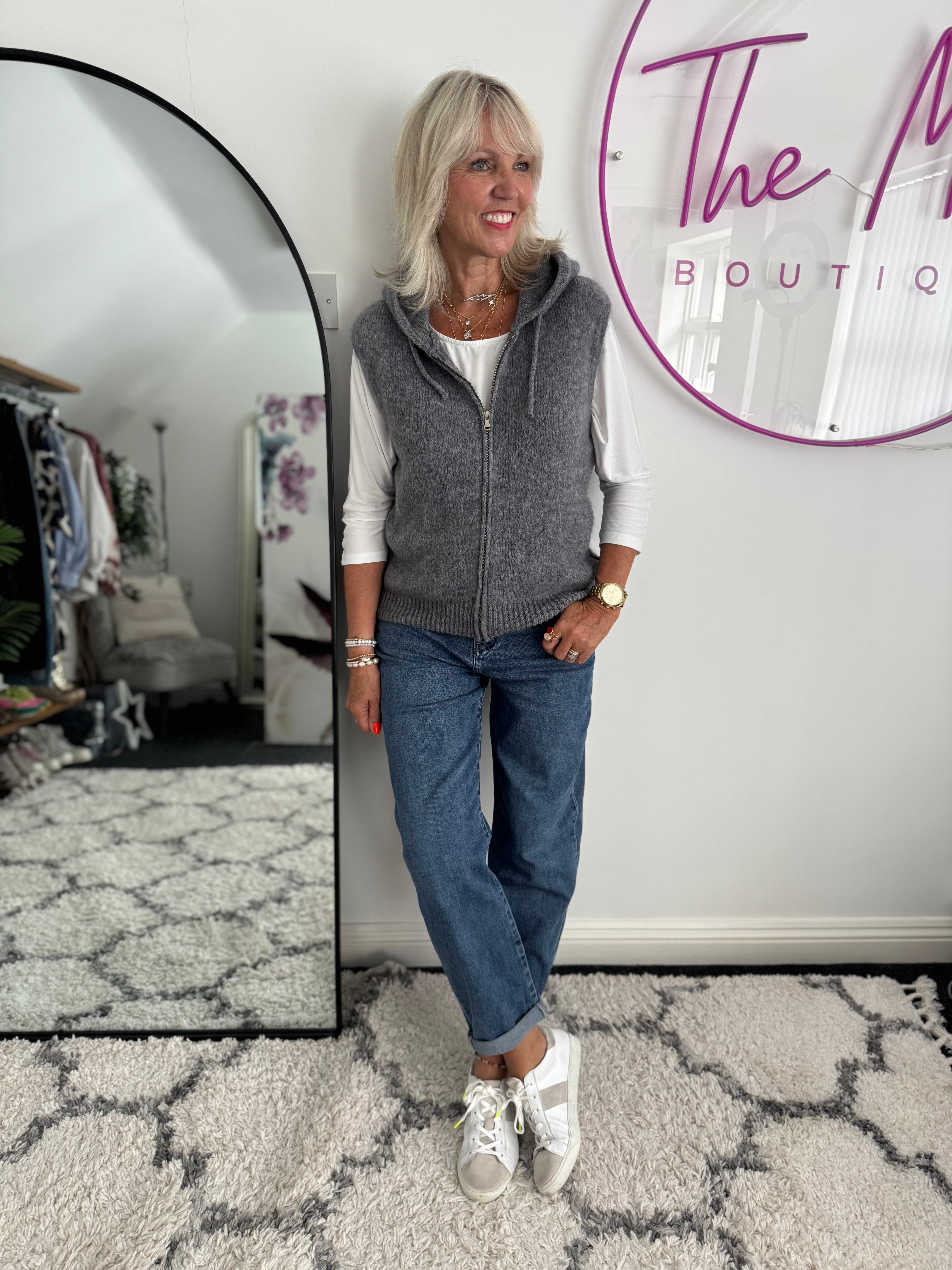 Hooded Mohair Gilet in Soft Charcoal
