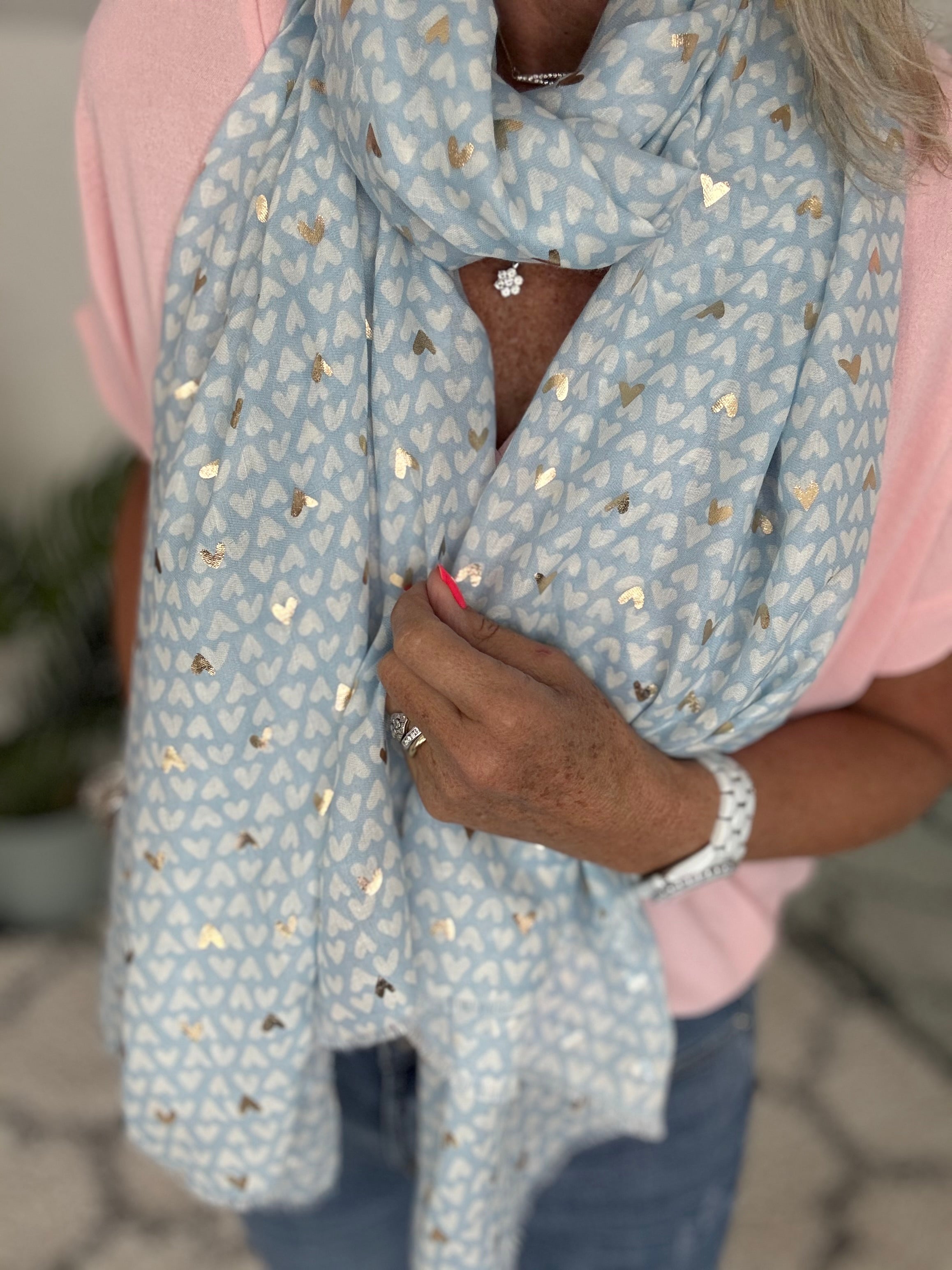 Gold Heart Scarf in Blue
