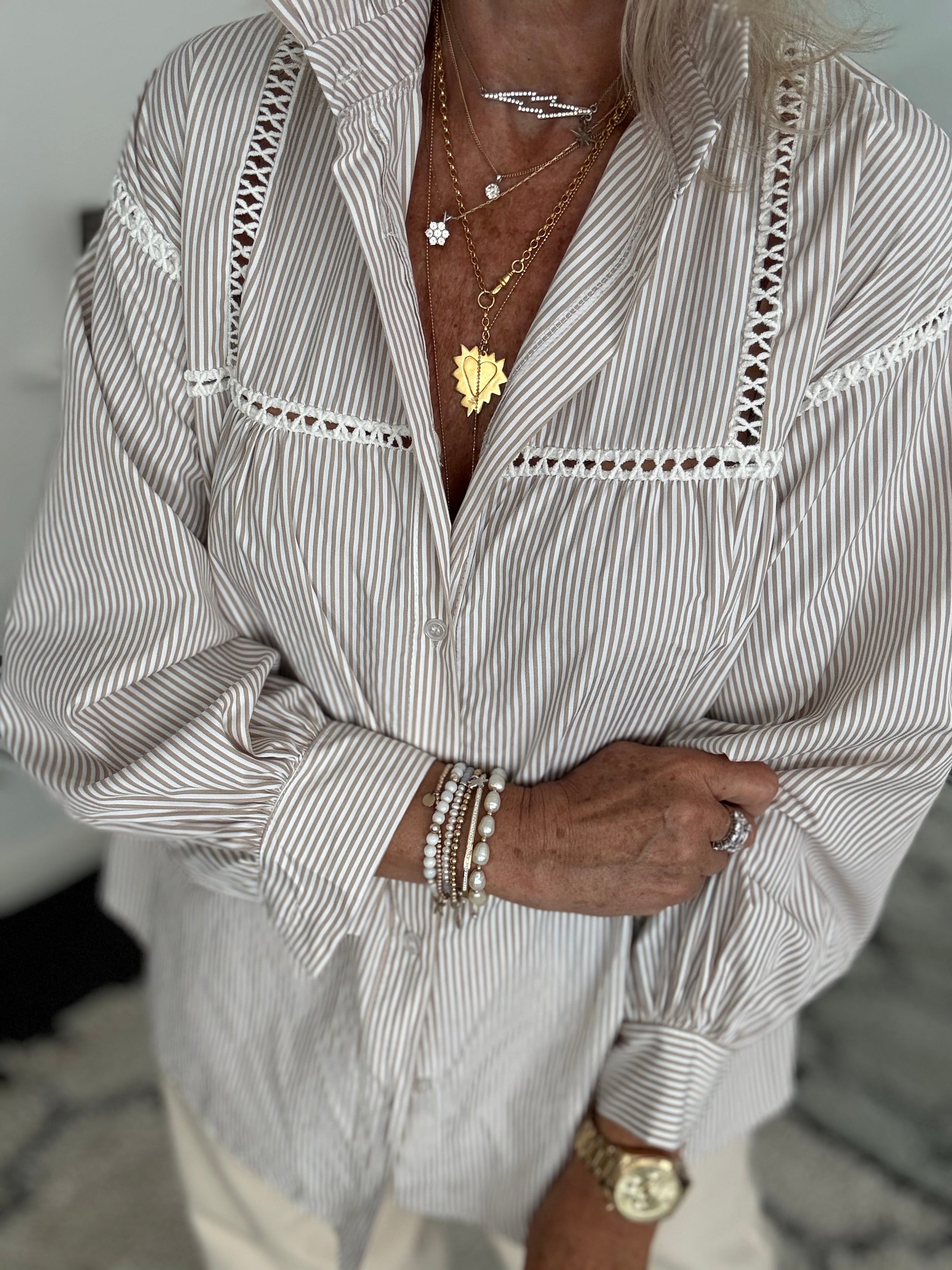 Crisp Stone & White Stripe Shirt