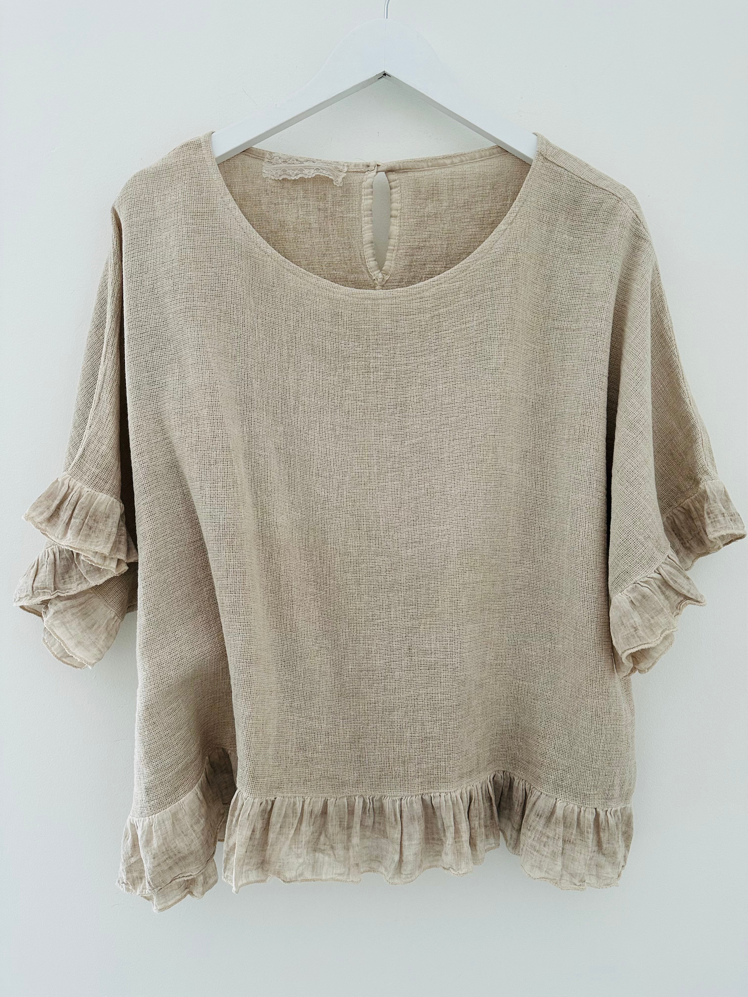 Linen & Cotton Top in Stone