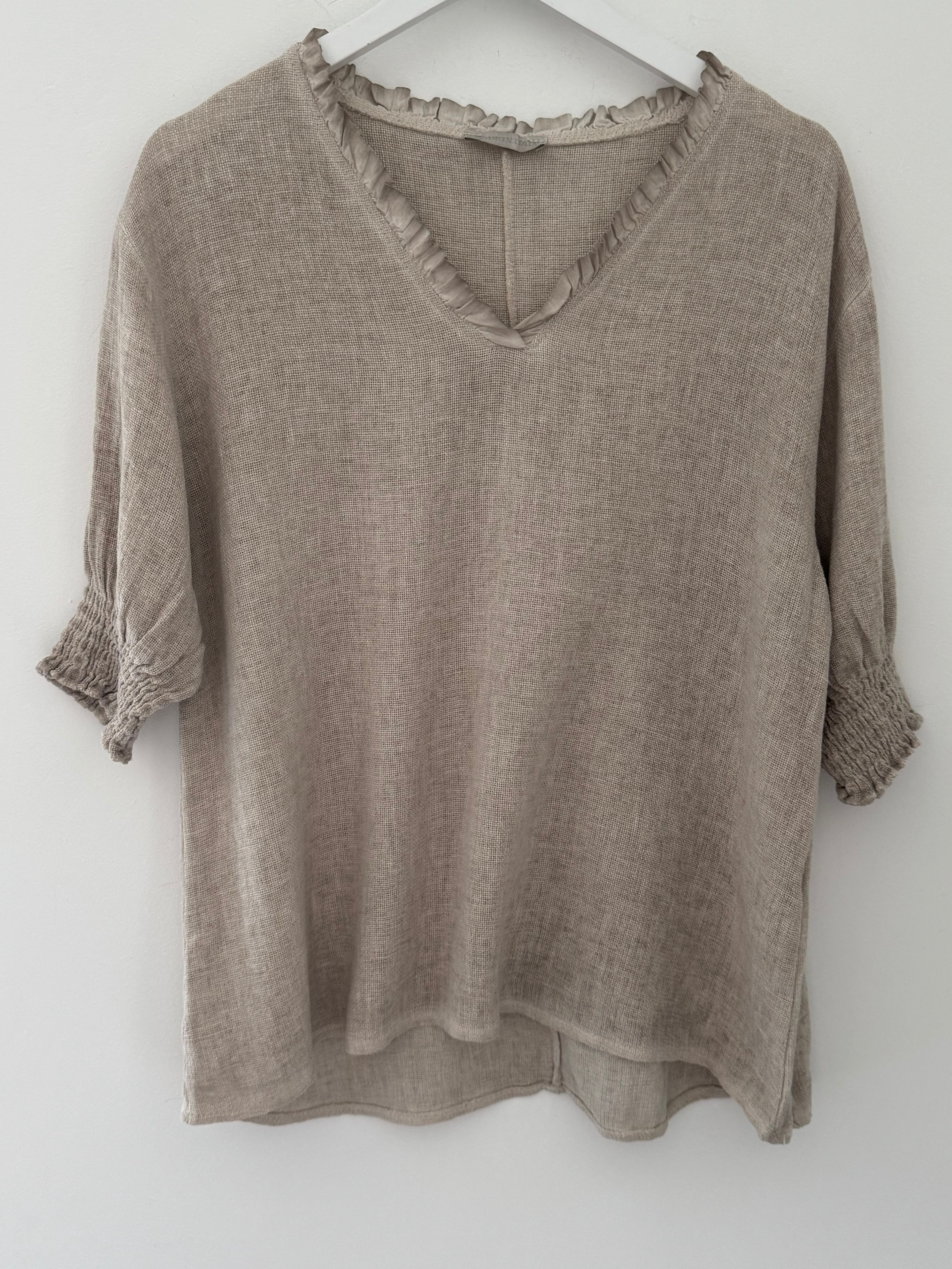 Linen & Cotton Top in Light Mocha