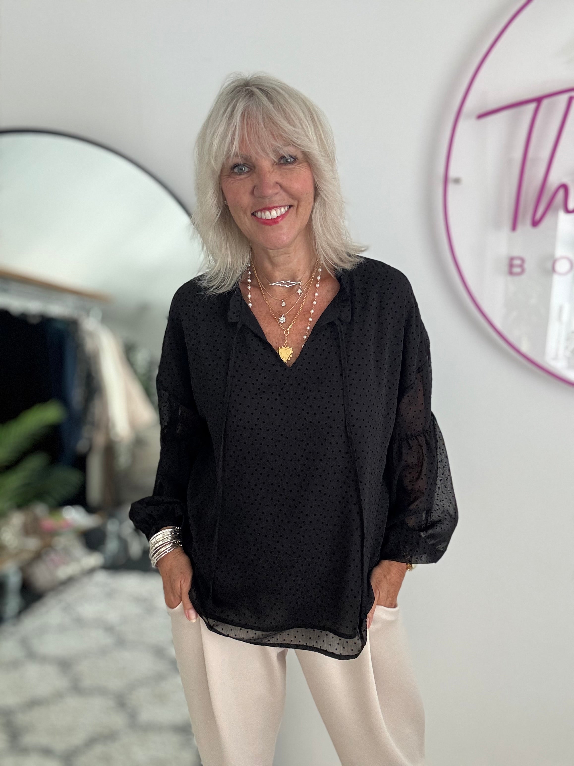 Polkadot Blouse in Black