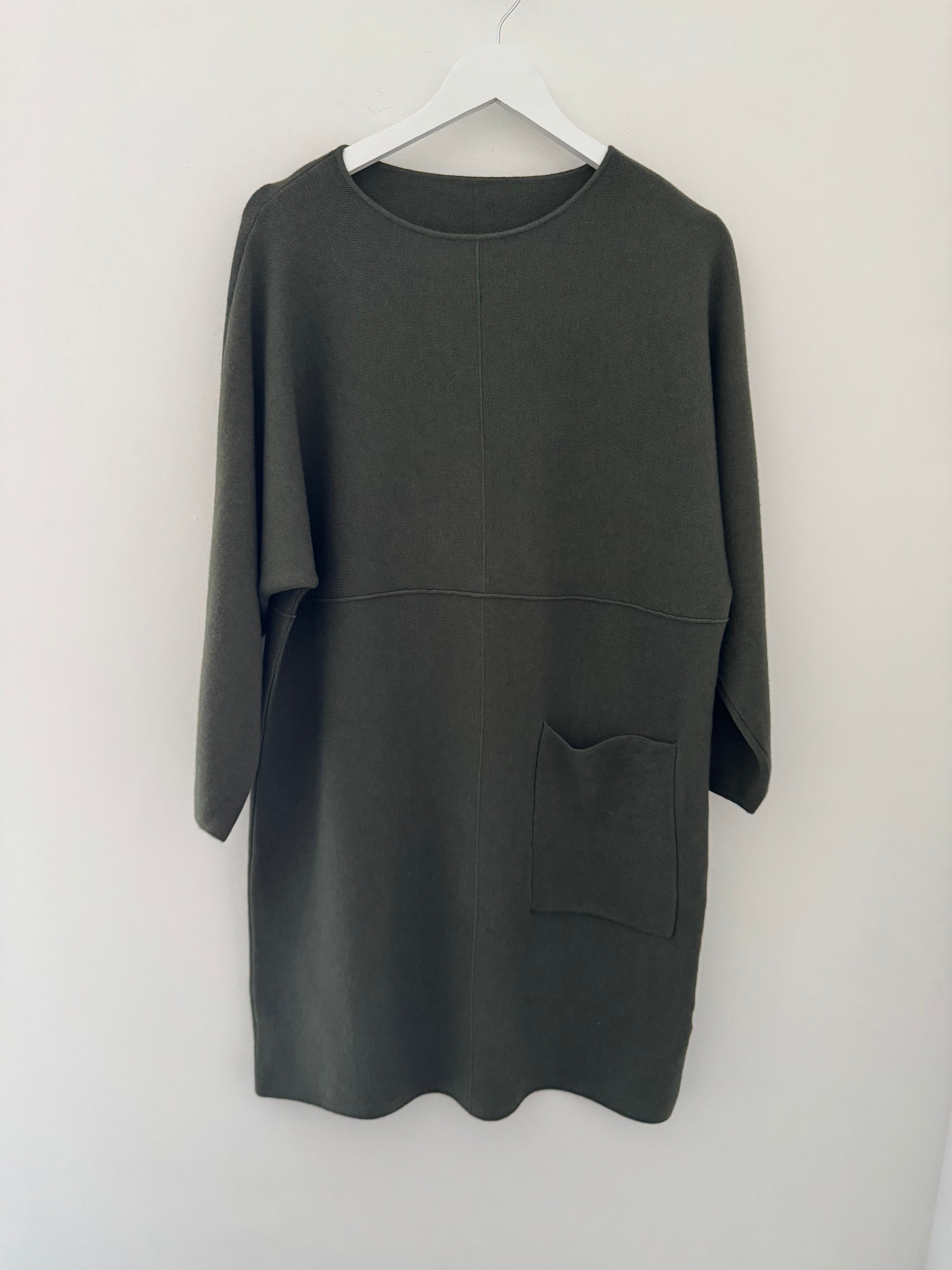Luxe Knitted Pocket Dress in Khaki